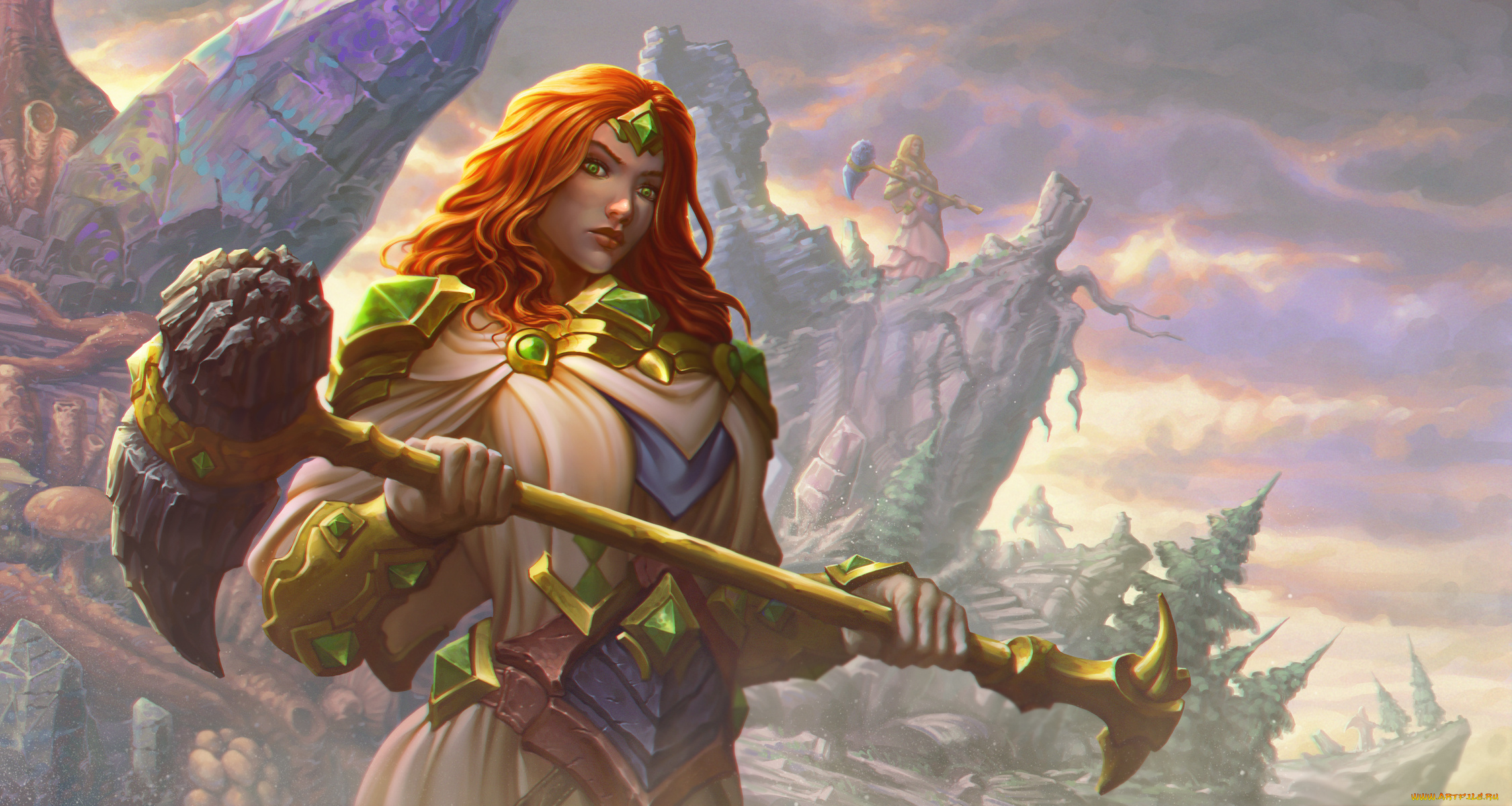 фэнтези, девушки, девушка, фон, взгляд, молот