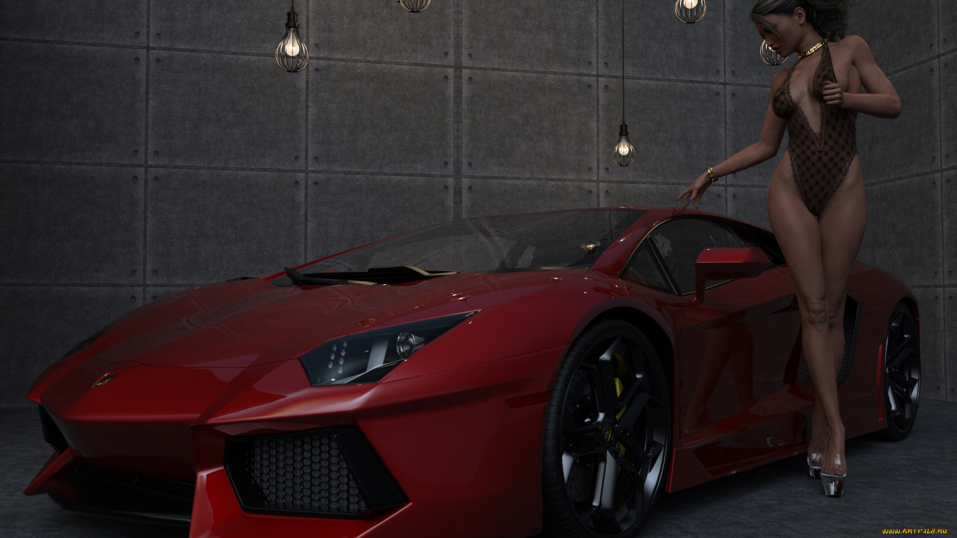 3д, графика, люди-авто, мото, , people-, car, , , moto, девушка, фон, автомобиль