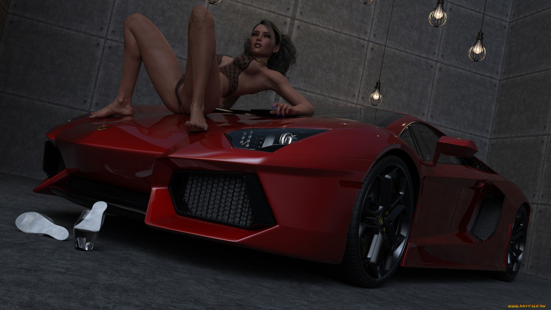 3д, графика, люди-авто, мото, , people-, car, , , moto, девушка, фон, автомобиль