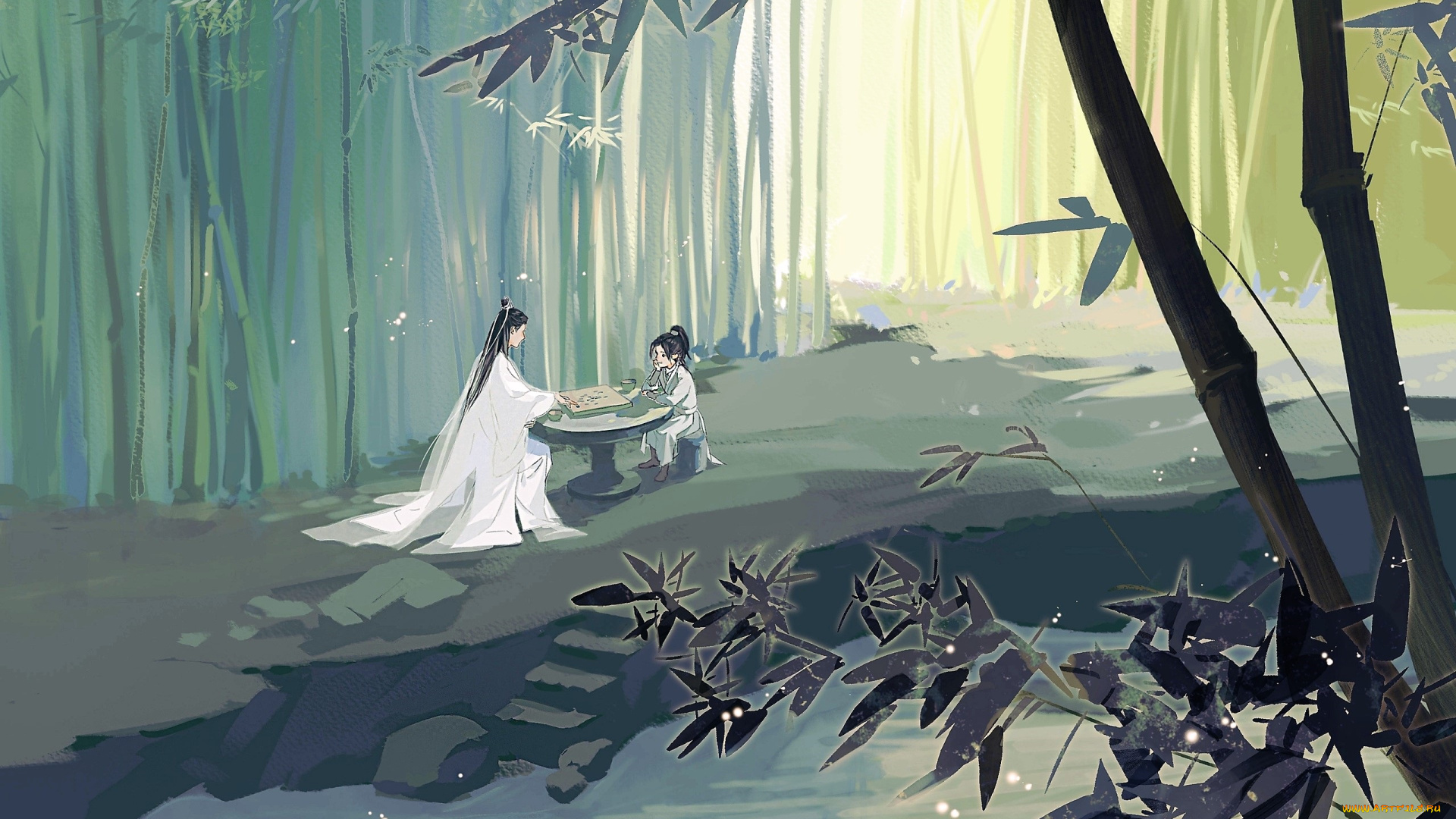 рисованное, кино, , мультфильмы, ши, ин, ученик, стол, бамбук