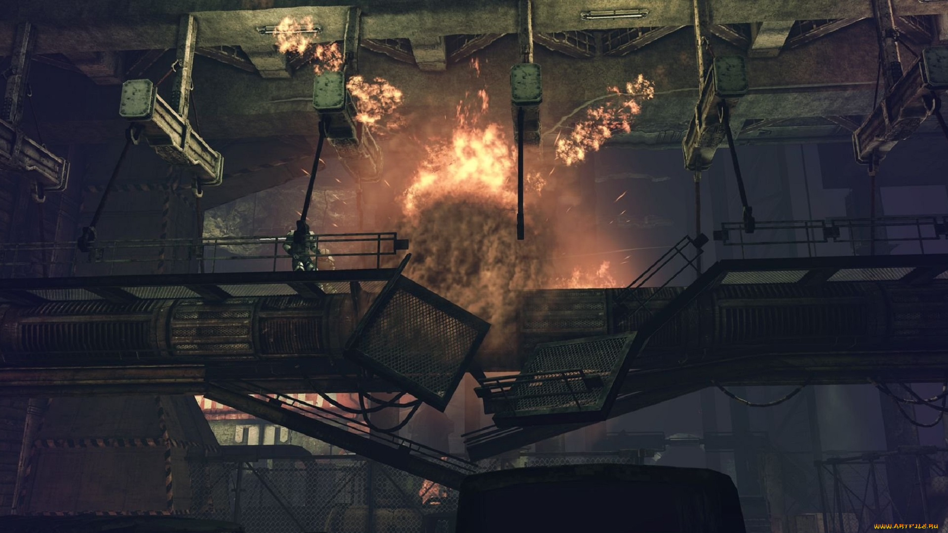 видео, игры, afterfall, , insanity, помещение, взрыв, мост