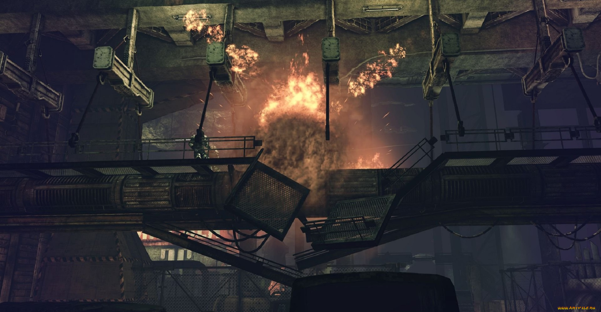 видео, игры, afterfall, , insanity, помещение, взрыв, мост