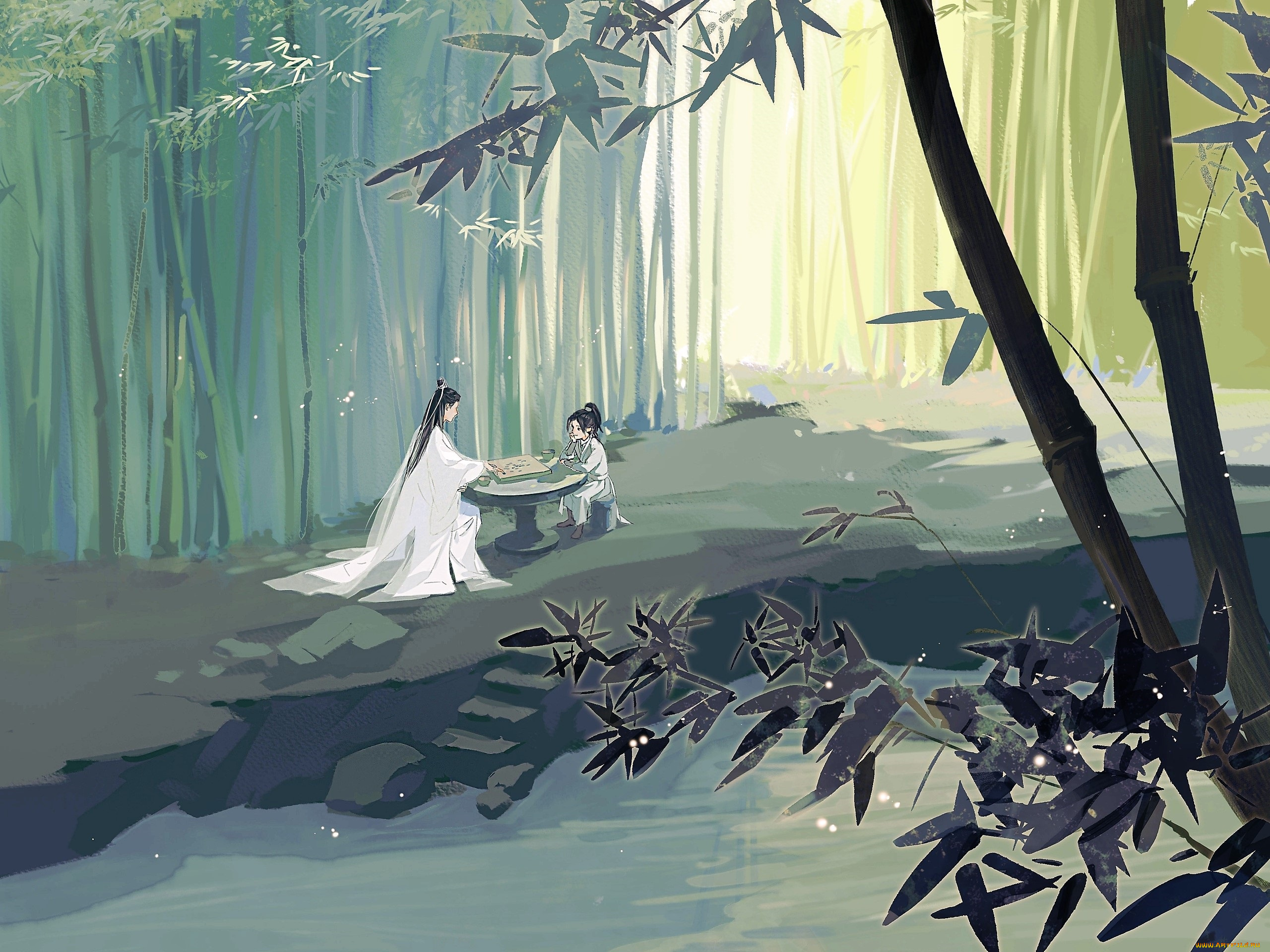 рисованное, кино, , мультфильмы, ши, ин, ученик, стол, бамбук