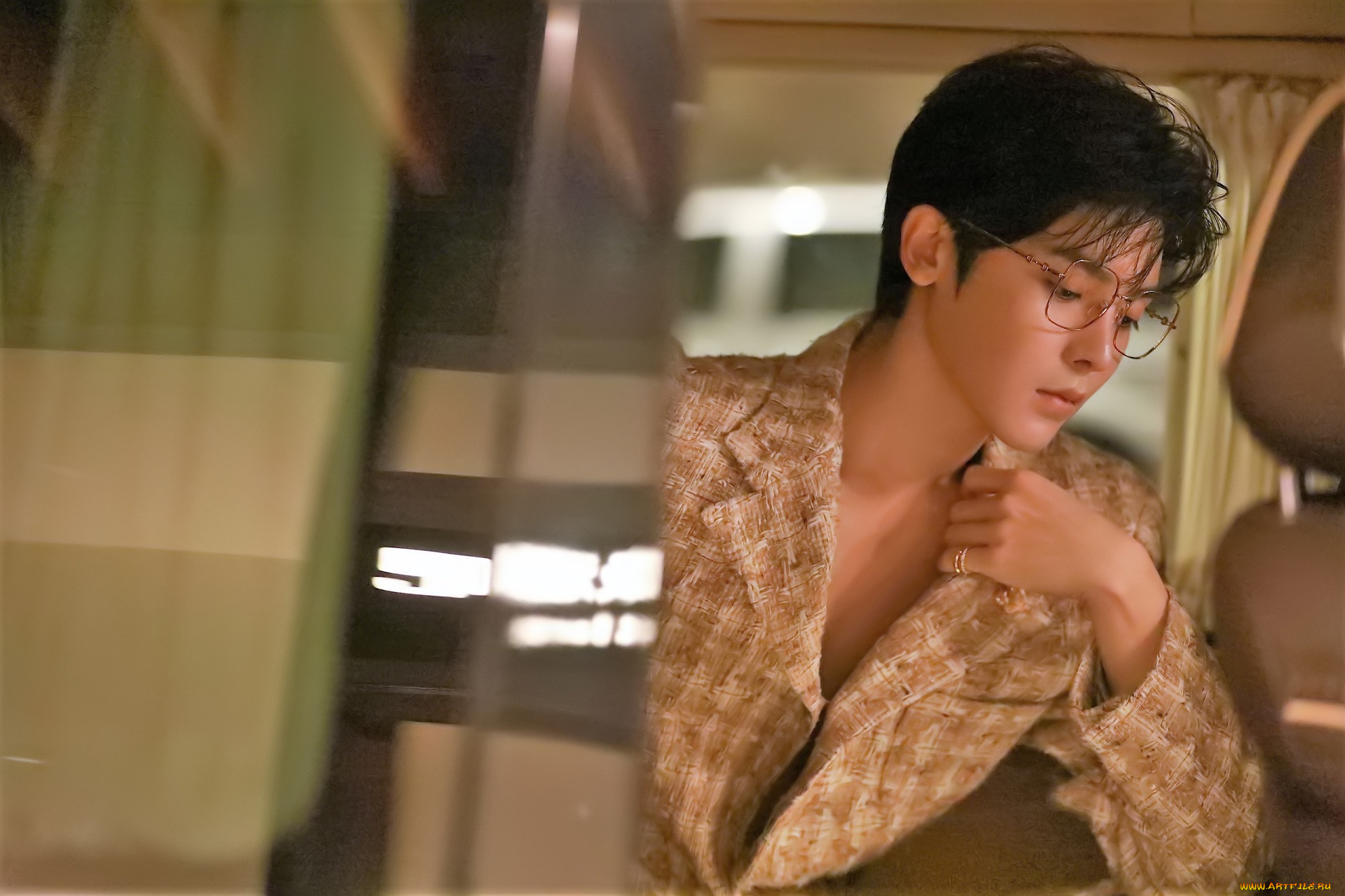 мужчины, hou, ming, hao, актер, очки, пиджак