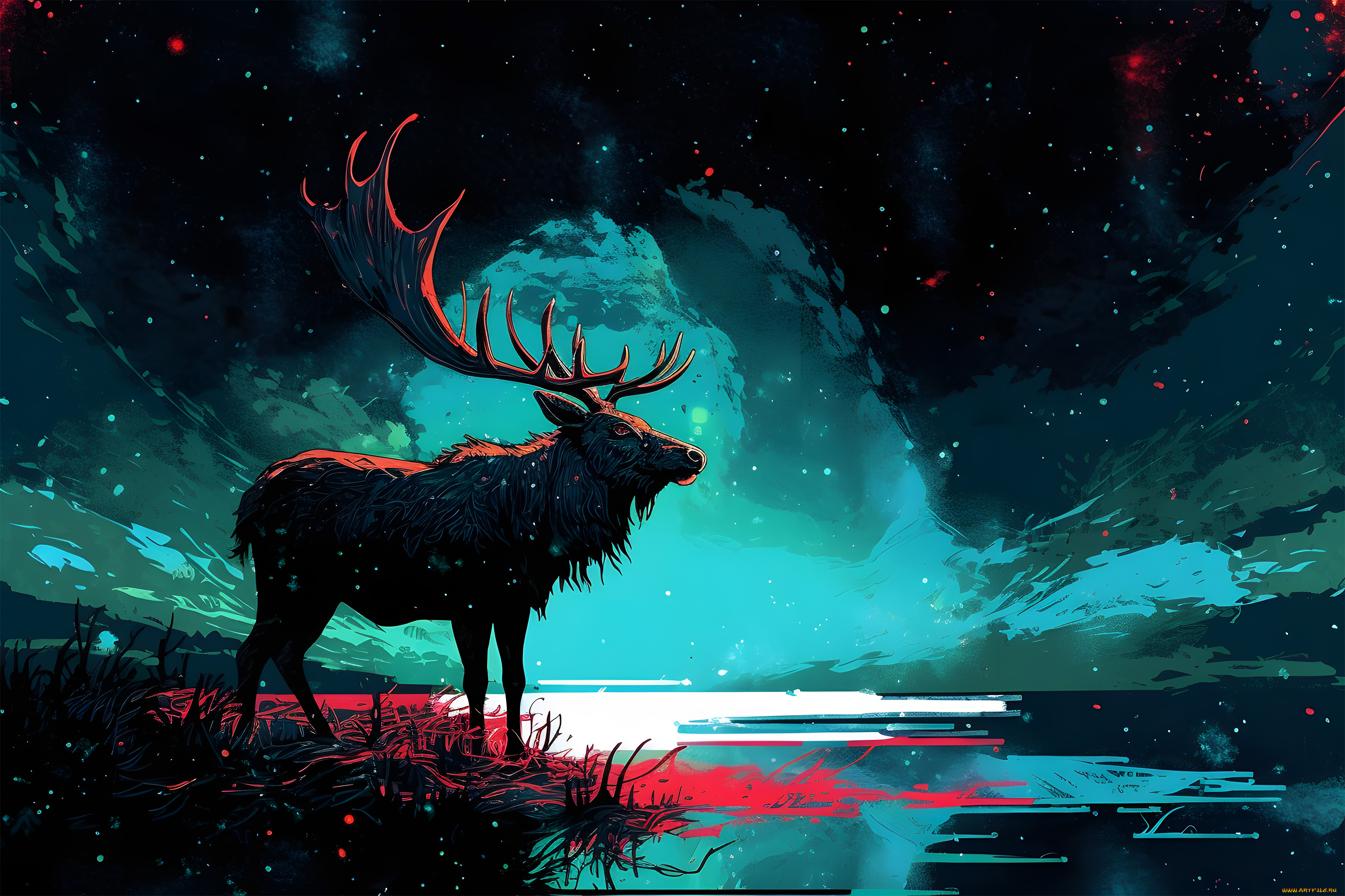 рисованное, животные, мохнатый, олень