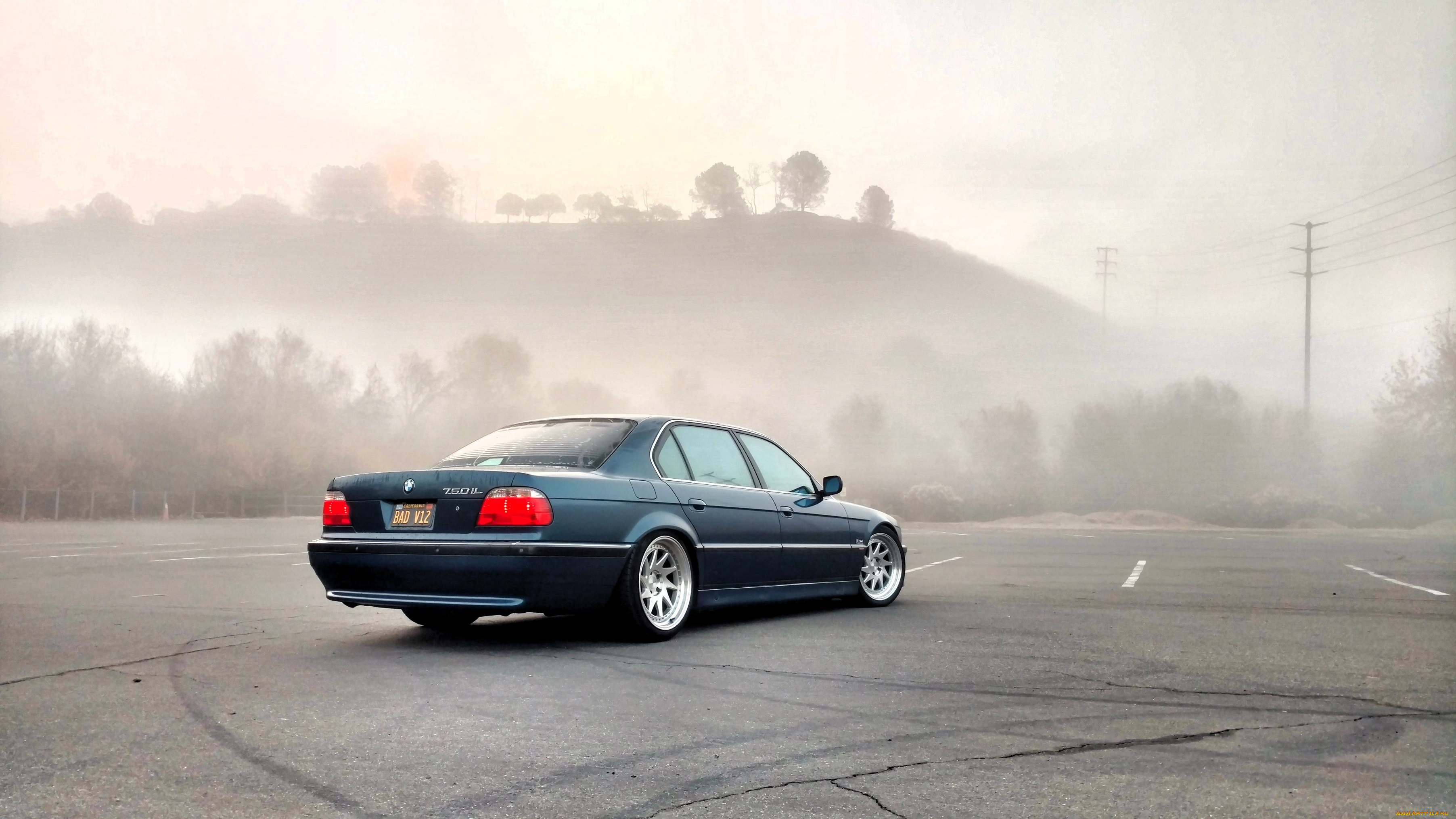 автомобили, bmw, синий, туман, площадка