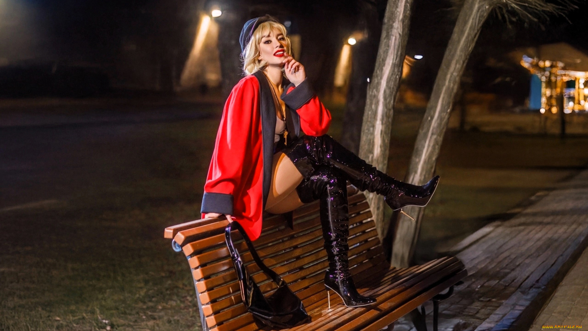 девушки, анна, шаховская, красотка, образ, косплей, наряд, сумка, скамейка