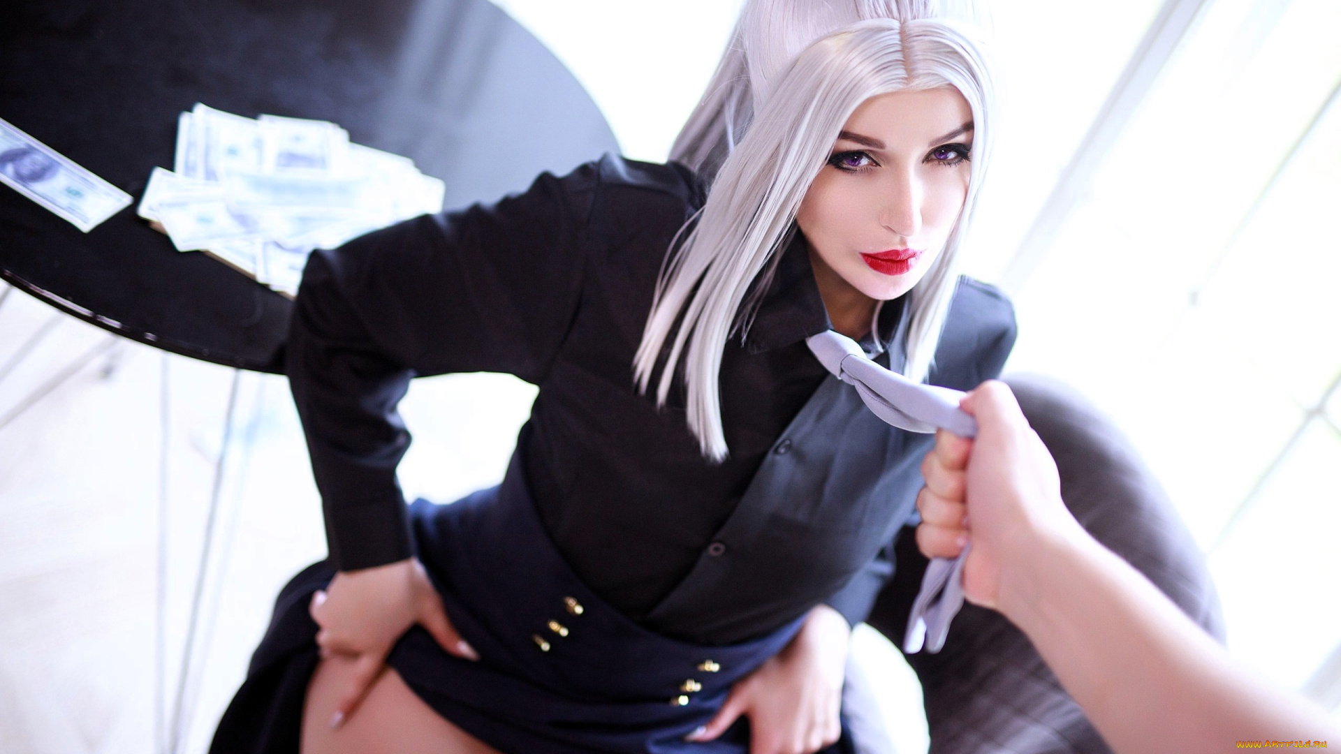 девушки, valery, himera, , lera, himera, образ, косплей, галстук, наряд, рука, деньги, стол