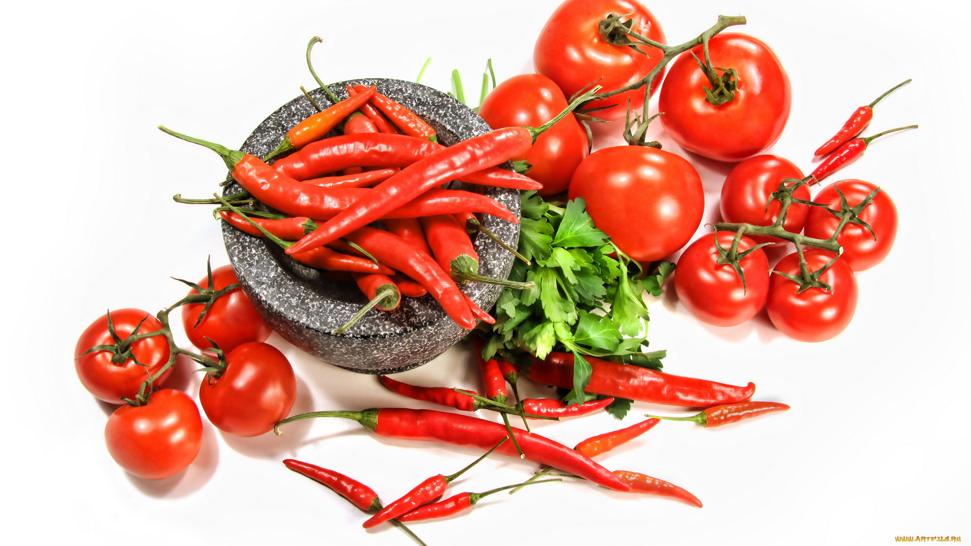 еда, овощи, помидоры, петрушка, перец, красный, стручки