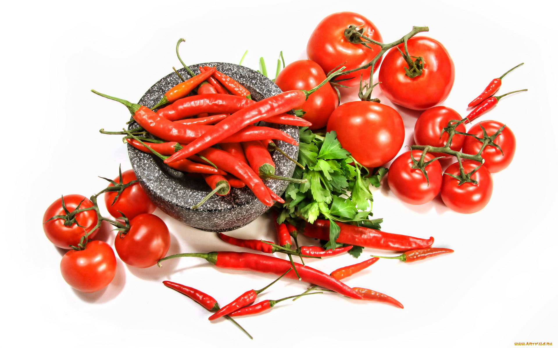 еда, овощи, помидоры, петрушка, перец, красный, стручки