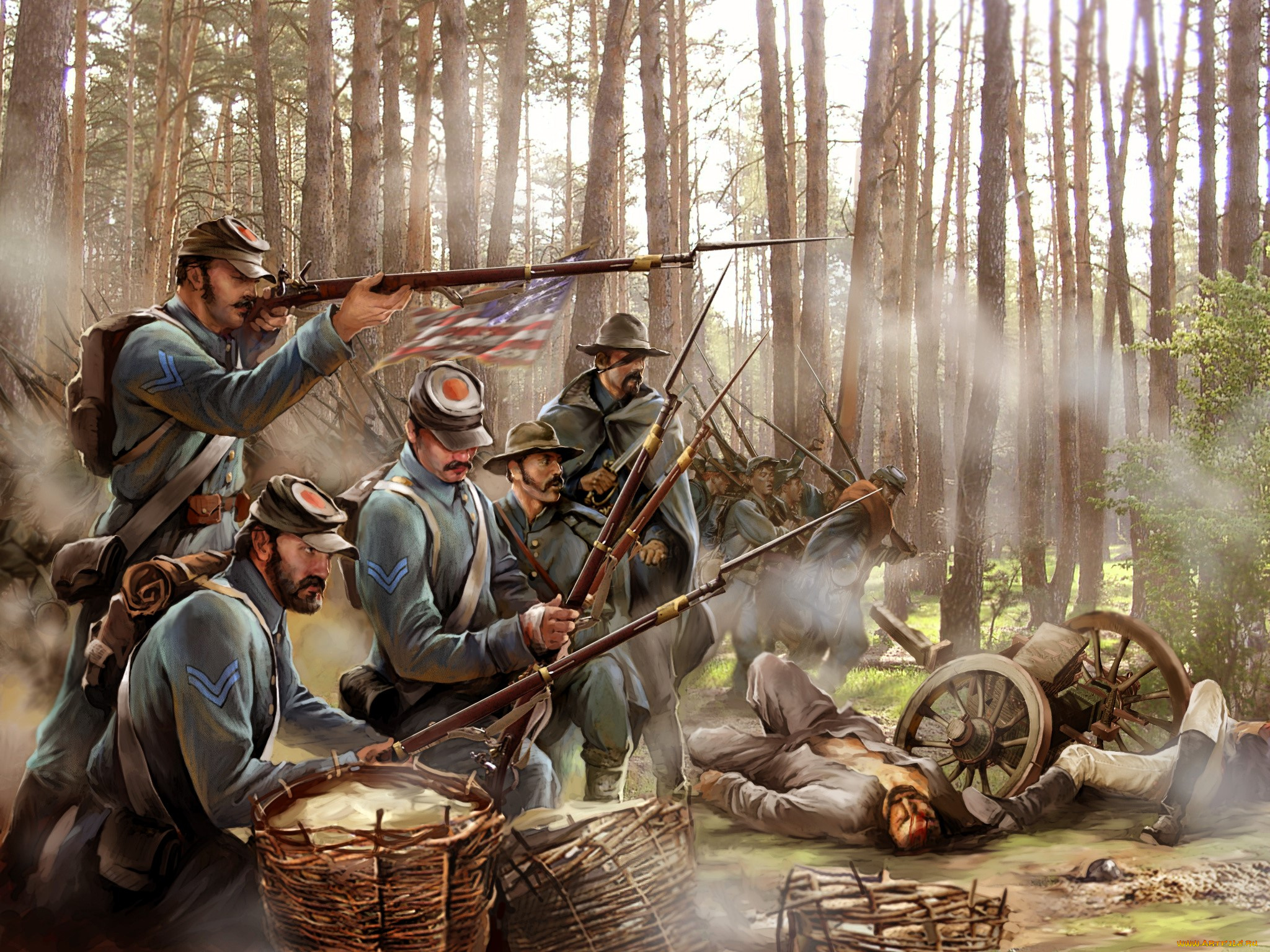 видео, игры, american, conquest, , divided, nation, солдаты, война, армия, флаг, дым, оружие, лес, атака