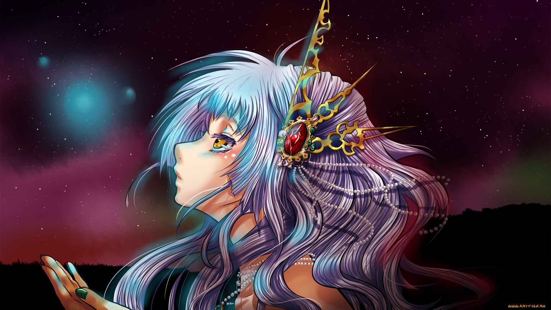 аниме, *unknown, другое, аврора, звезда, волосы, девушка
