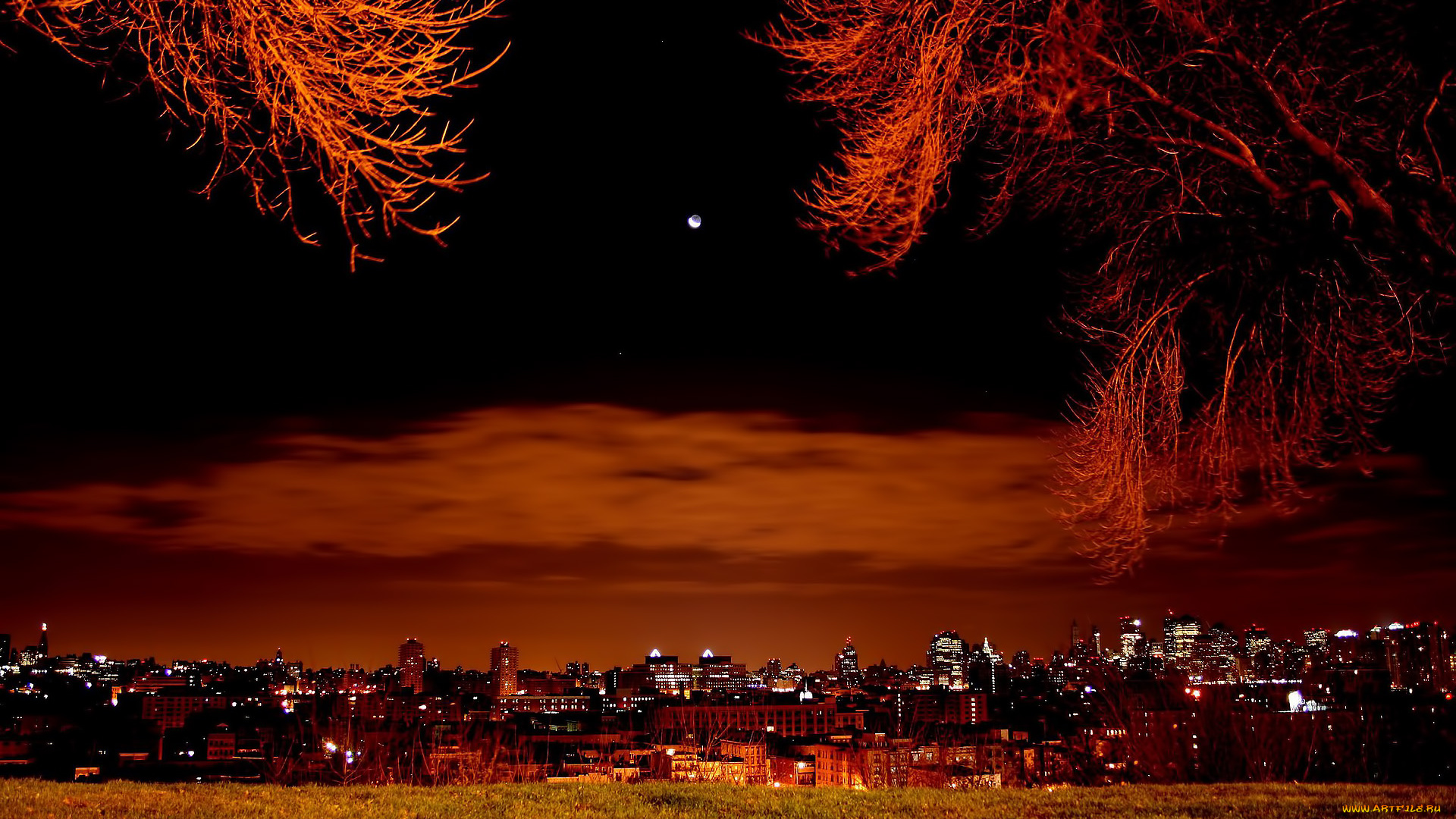 города, огни, ночного