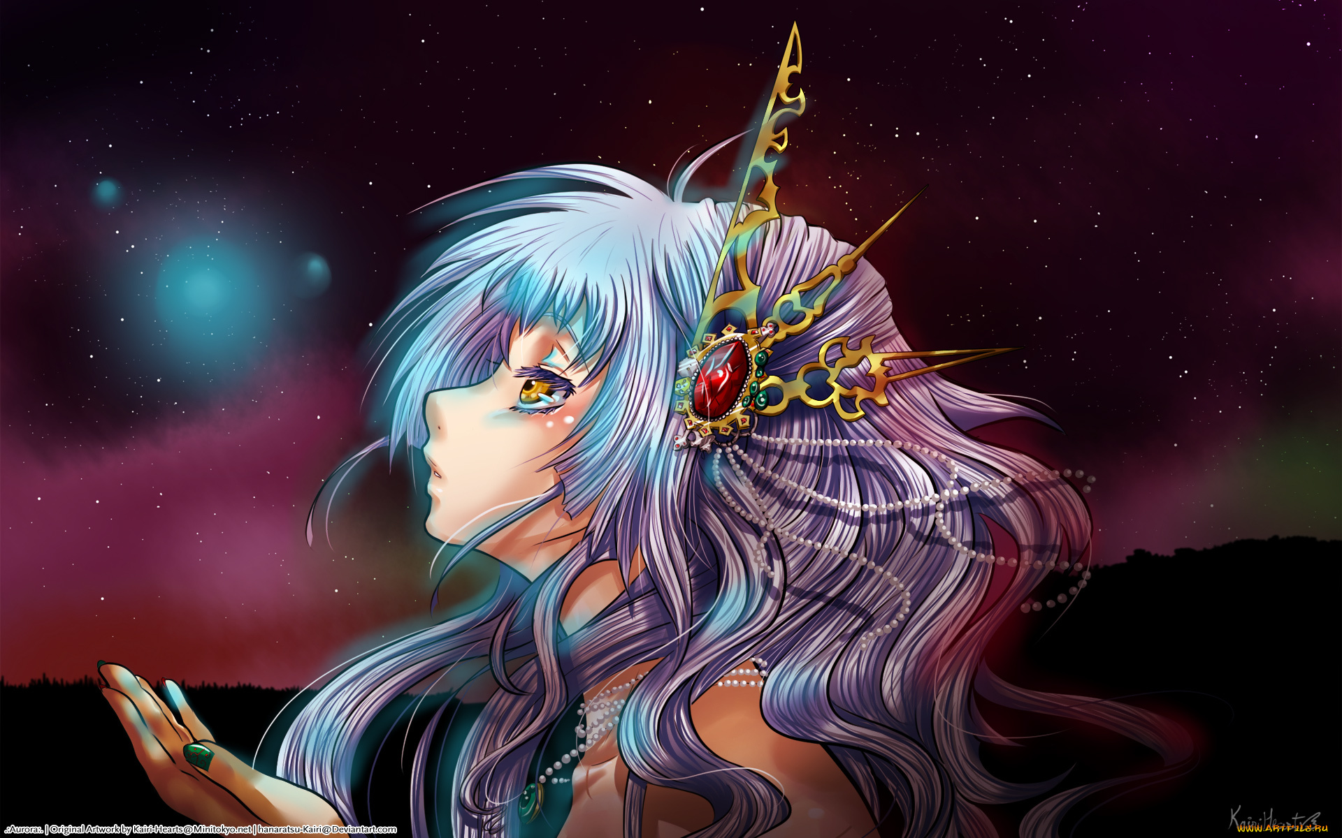 аниме, *unknown, другое, аврора, звезда, волосы, девушка