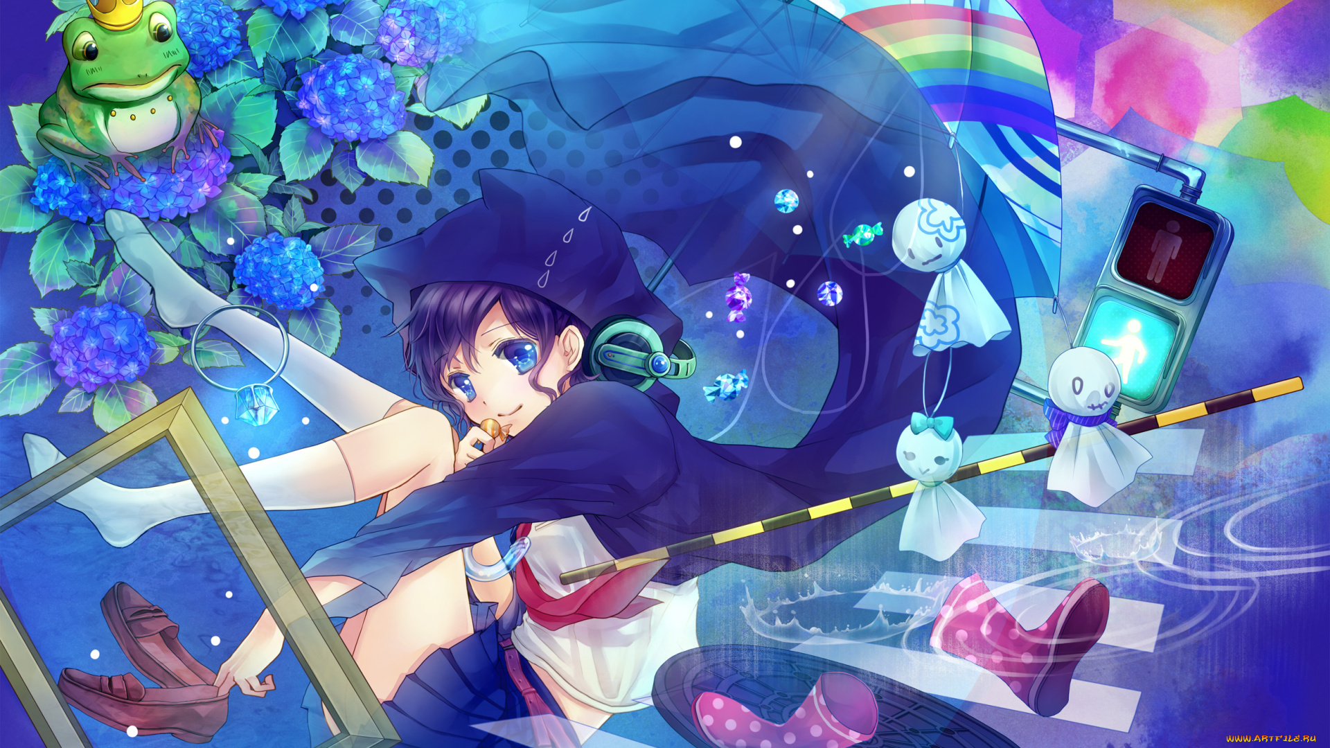 аниме, headphones, instrumental, девушка, наушники, светофор