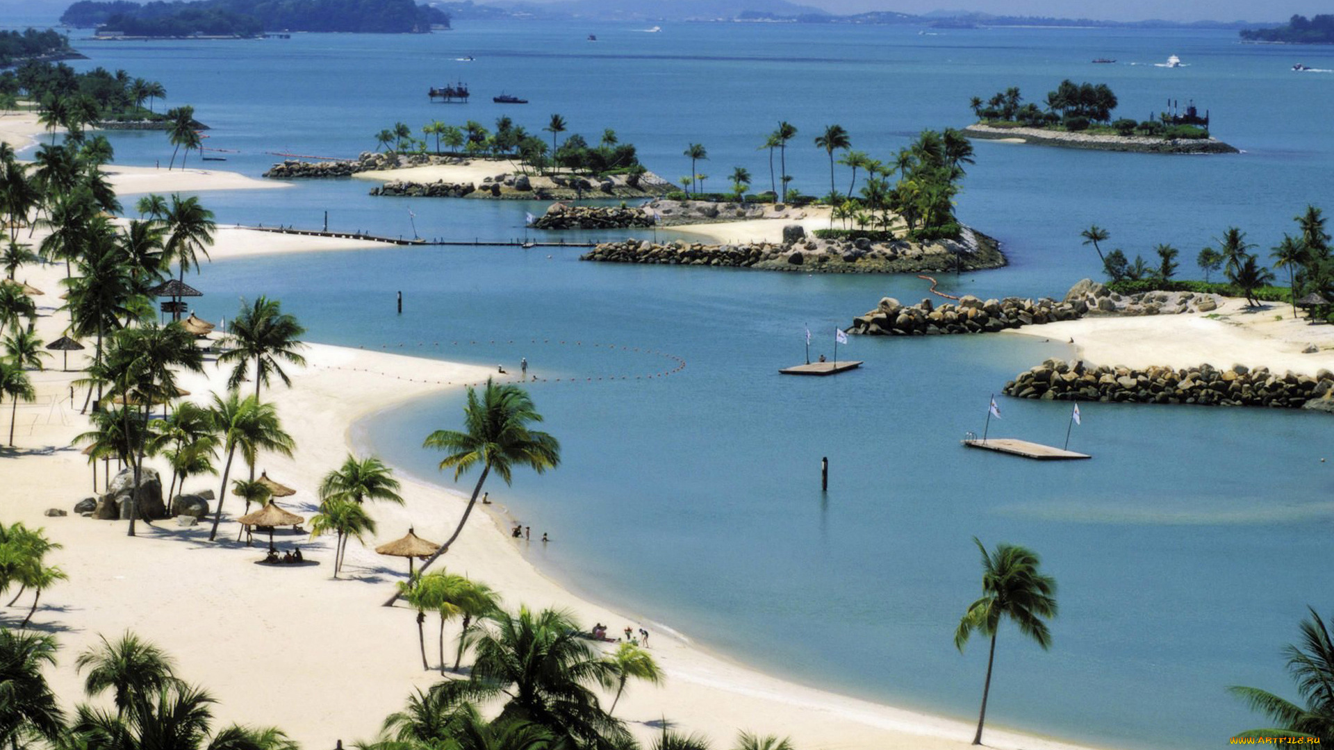 природа, тропики, песок, пальмы, камни