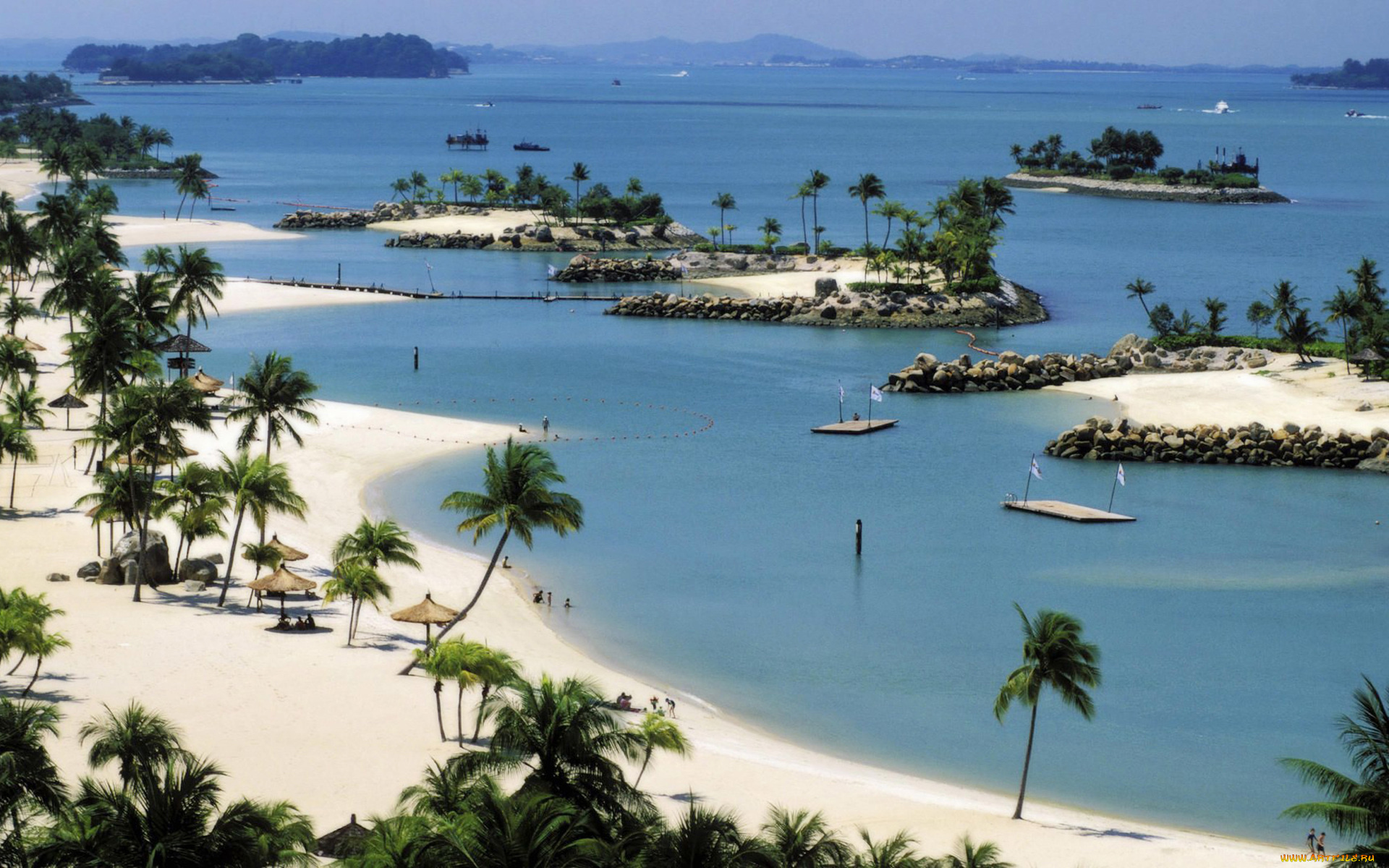 природа, тропики, песок, пальмы, камни
