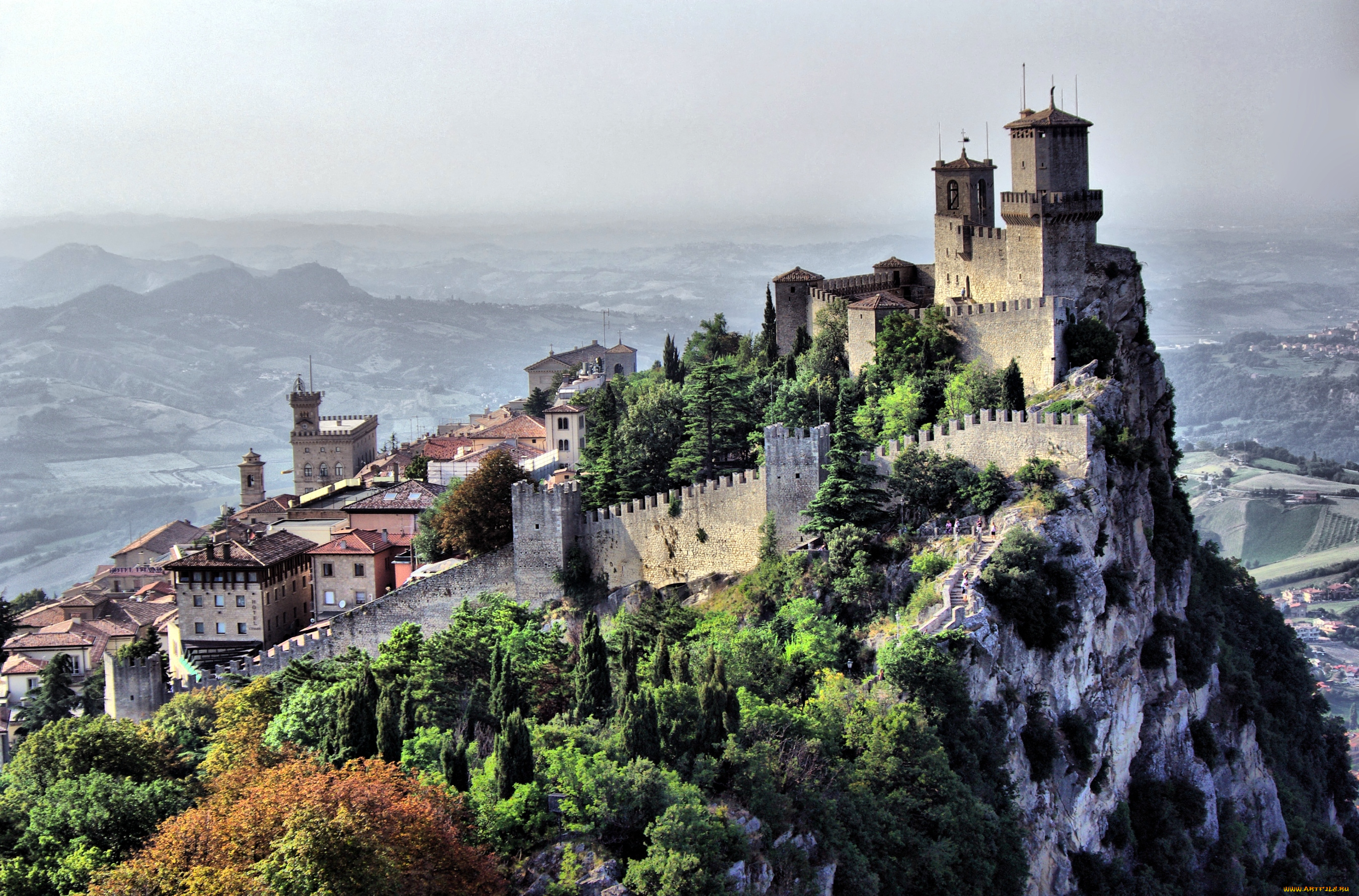сан, марино, города, столицы, государств, гора, дома, замок, башни