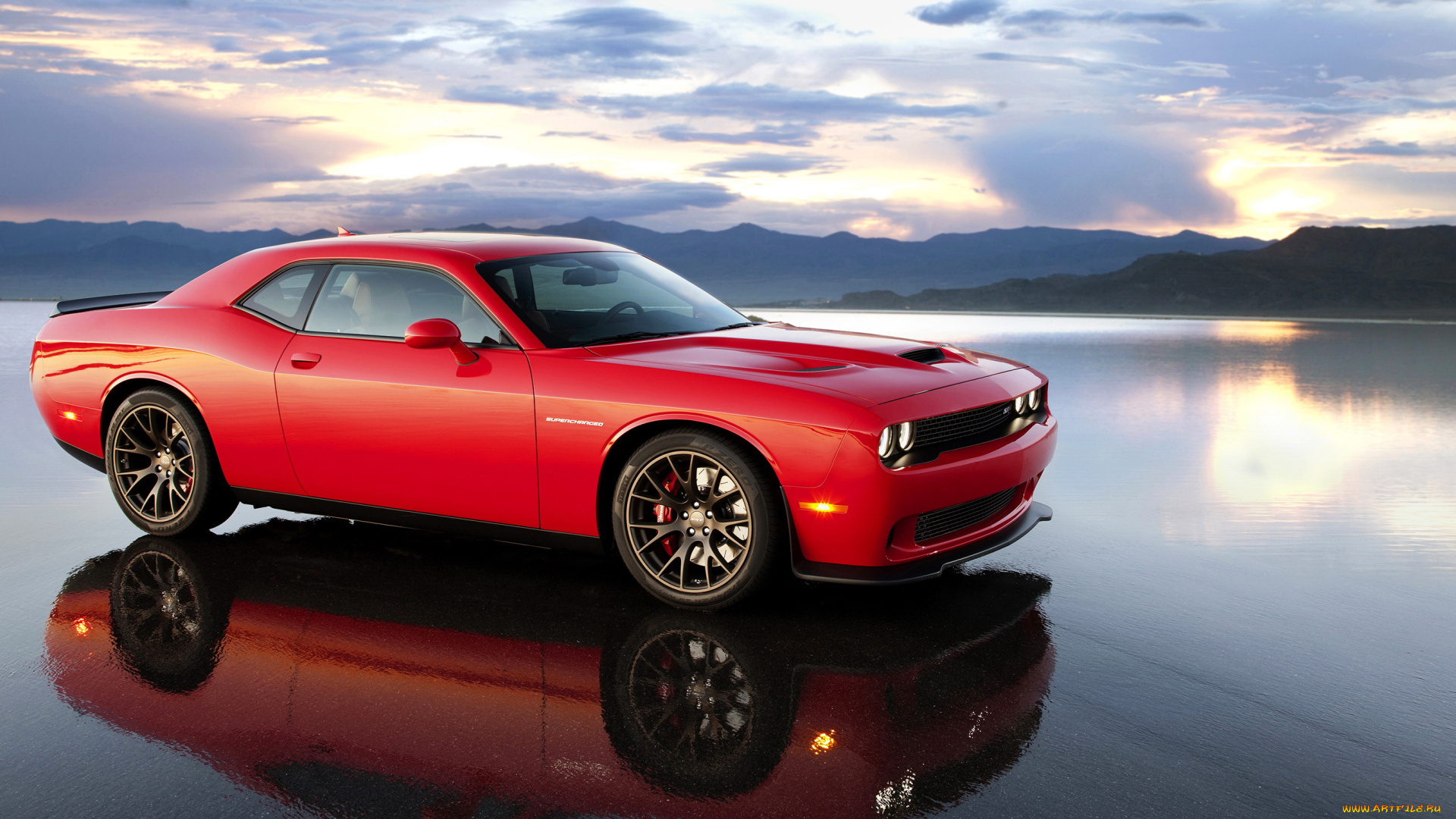 2015, dodge, challenger, srt, supercharged, , hemi, hellcat, автомобили, dodge, закат, тюнинг, красный, challenger, hemi, hellcat