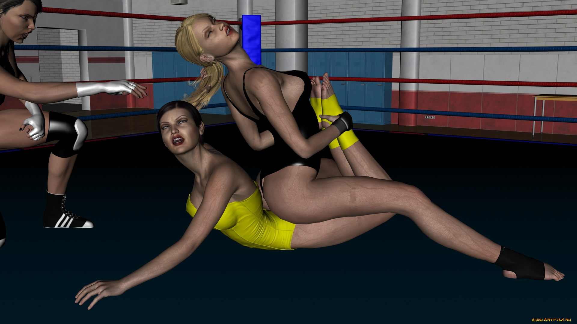 3д, графика, люди, , people, девушки, захват, ринг, борьба