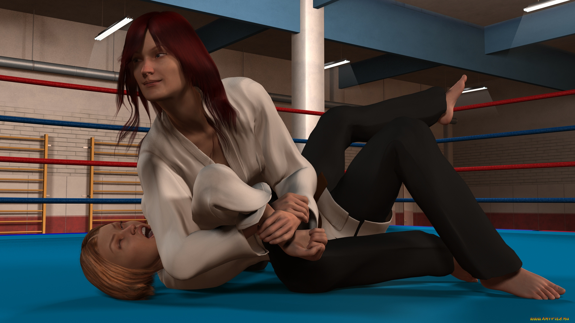 3д, графика, люди, , people, ринг, захват, борьба, девушки