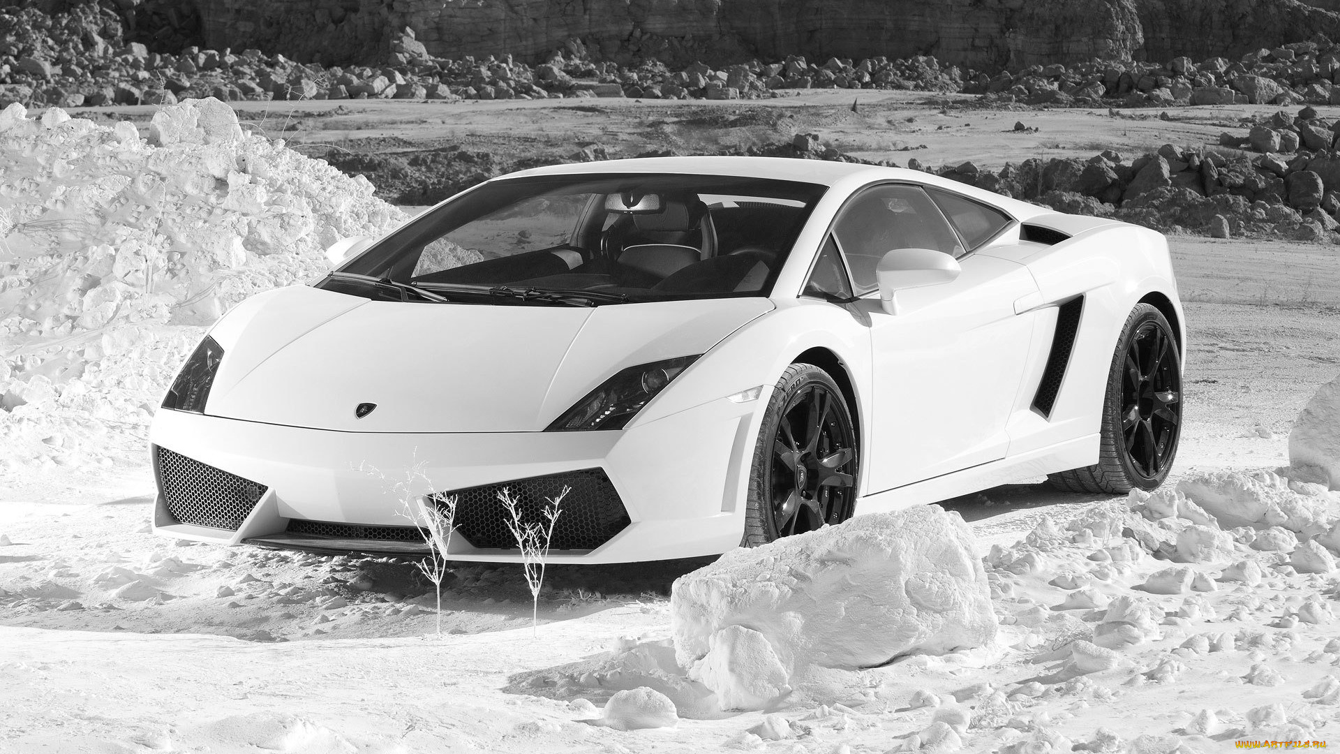 автомобили, lamborghini, зима, снег, комки, белый
