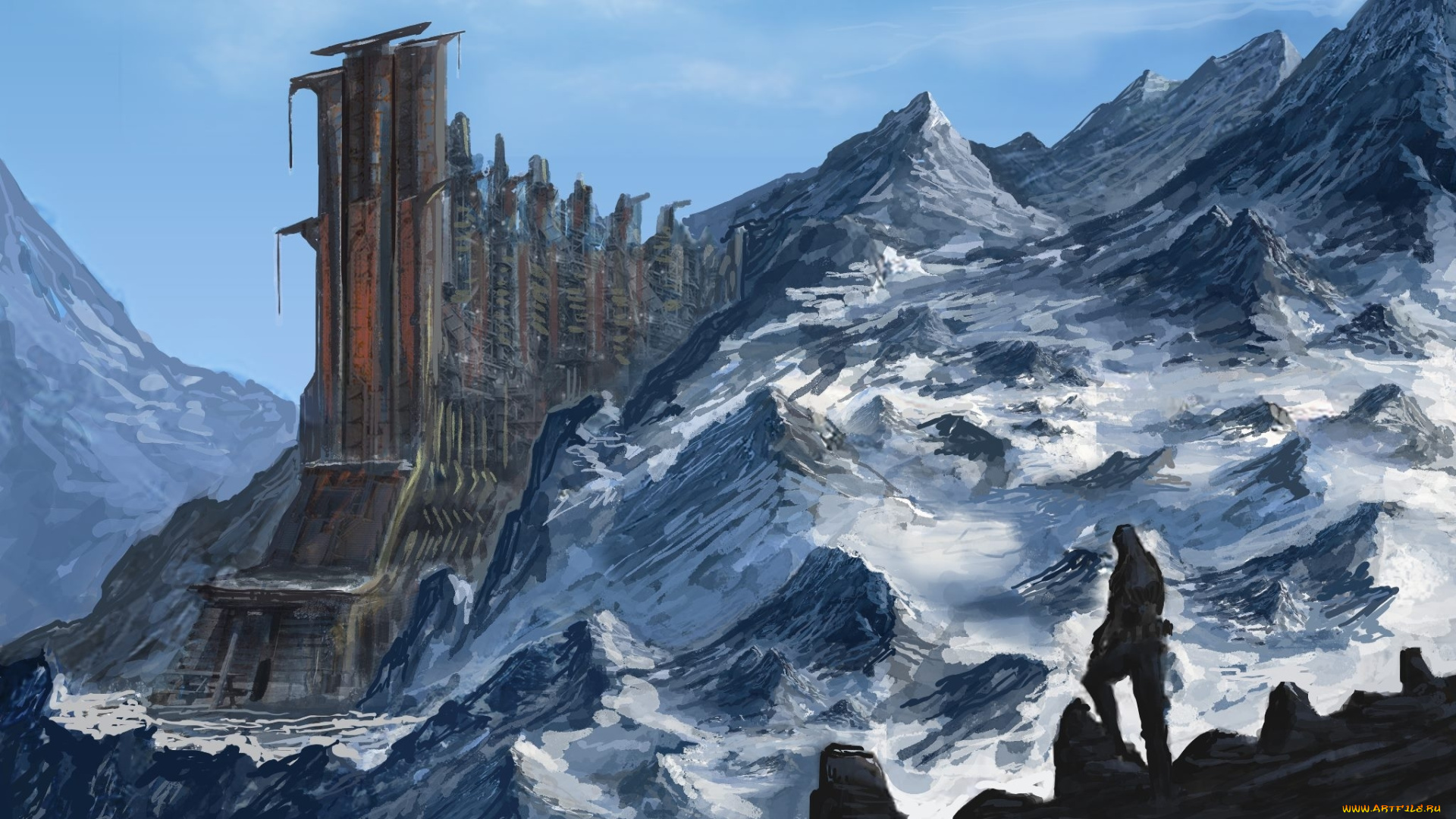 фэнтези, иные, миры, , иные, времена, здание, скалы, человек, снег
