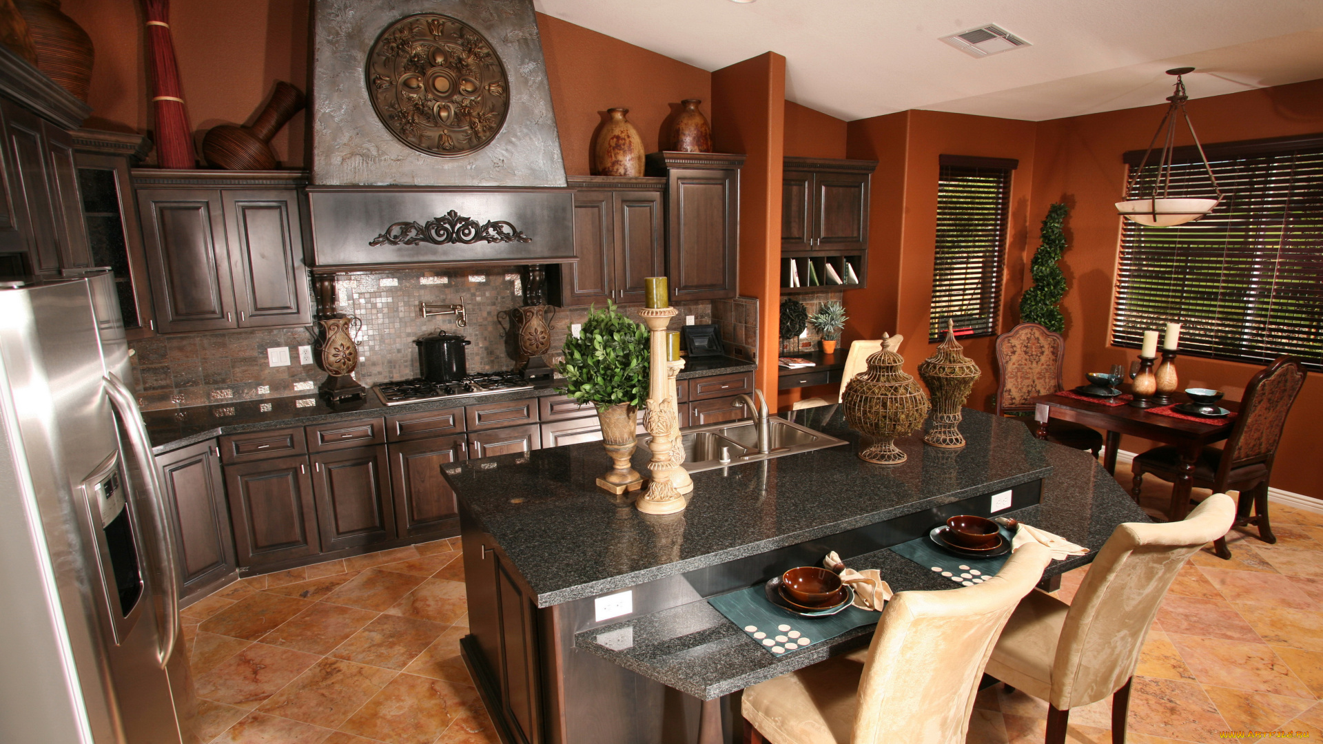 интерьер, кухня, дизайн, мебель, стол, стулья, плита