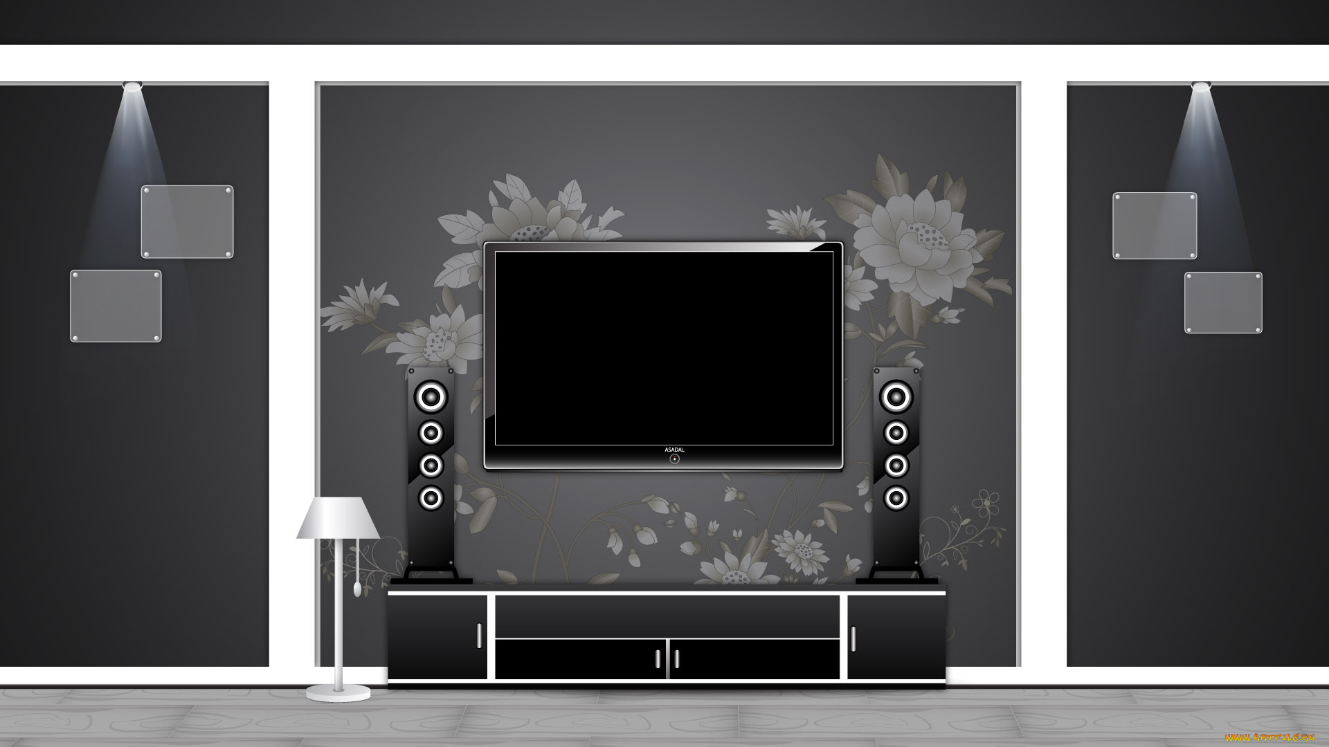 векторная, графика, интерьер, мебель, комната