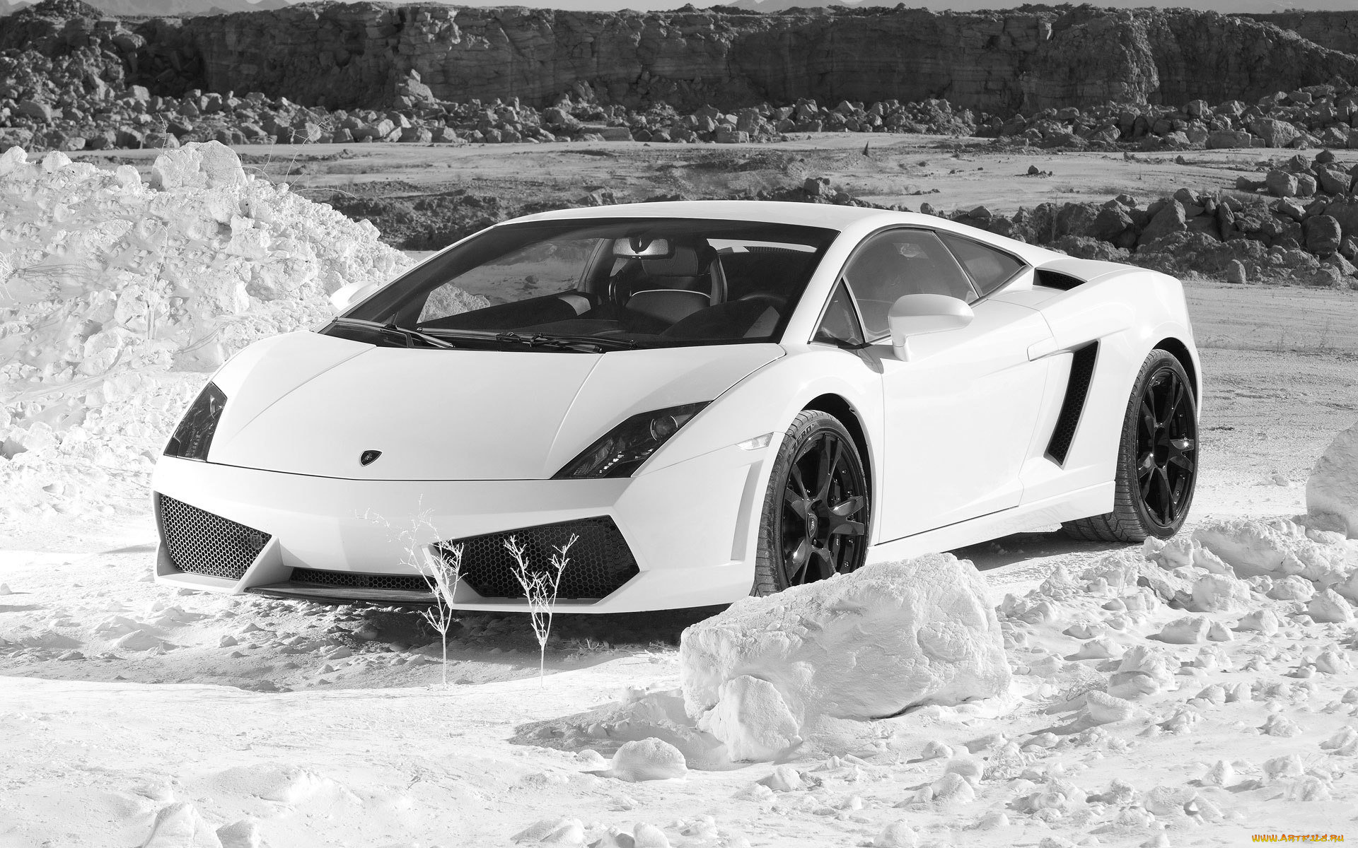 автомобили, lamborghini, зима, снег, комки, белый