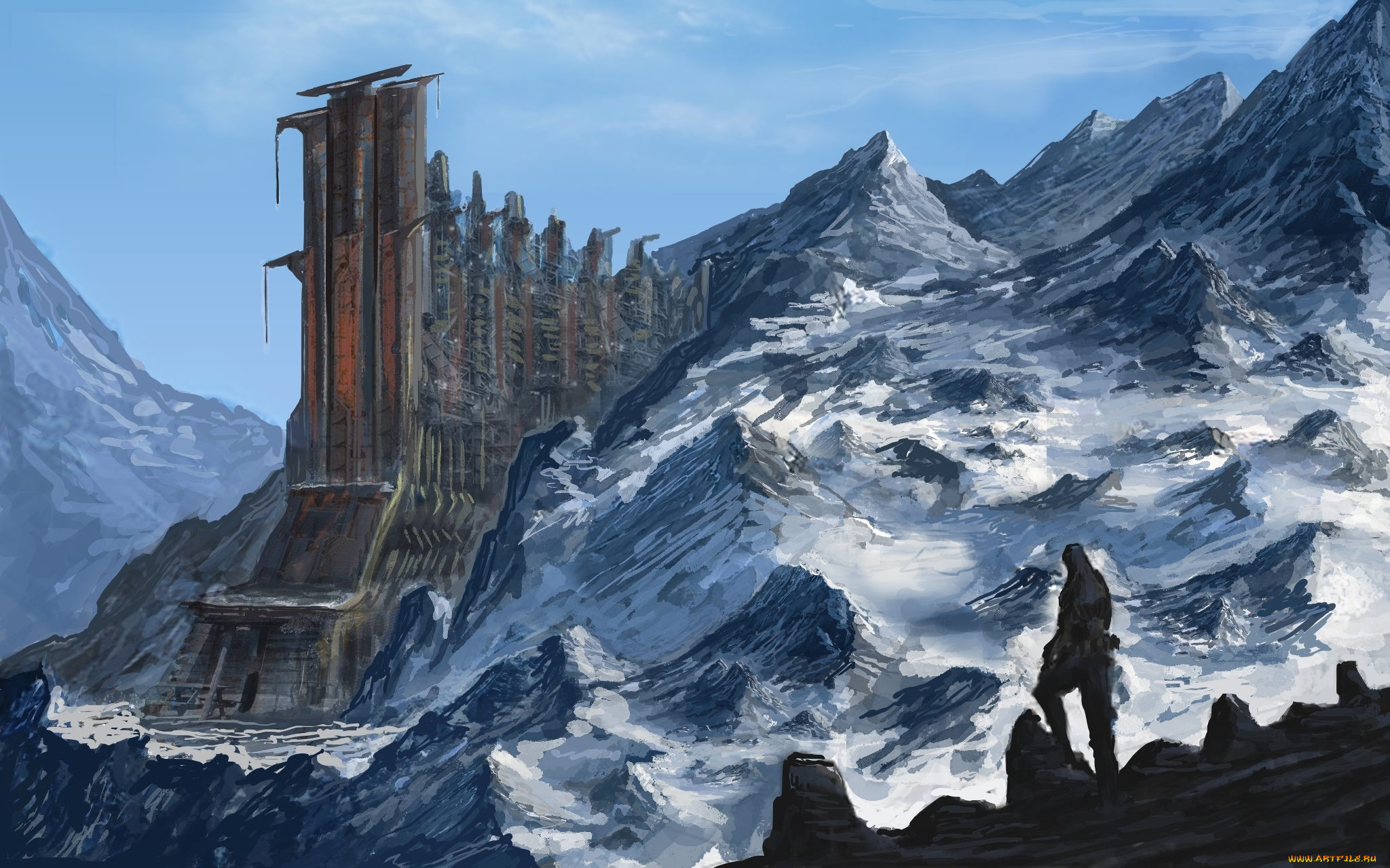 фэнтези, иные, миры, , иные, времена, здание, скалы, человек, снег