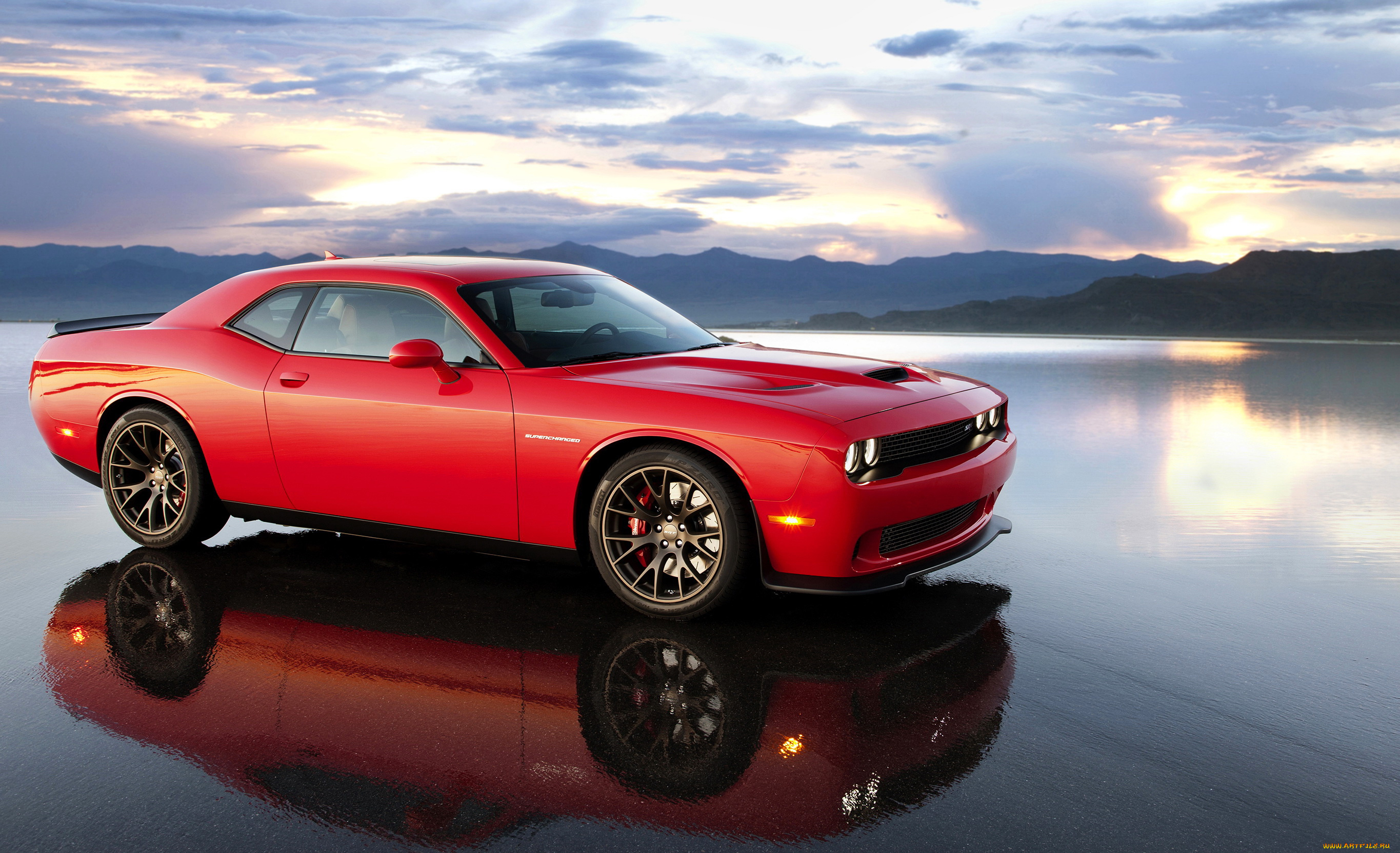 2015, dodge, challenger, srt, supercharged, , hemi, hellcat, автомобили, dodge, закат, тюнинг, красный, challenger, hemi, hellcat