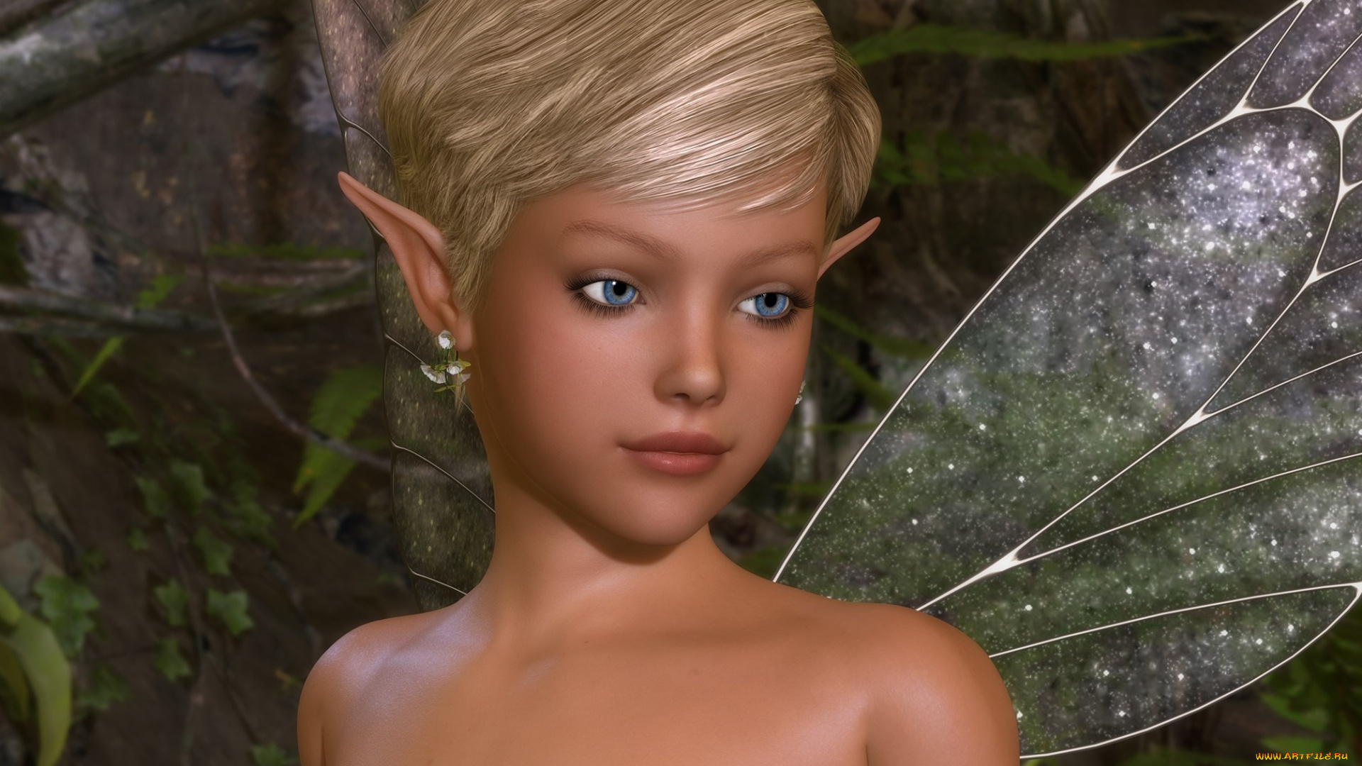 3д, графика, эльфы, , elves, фон, взгляд, эльфийка