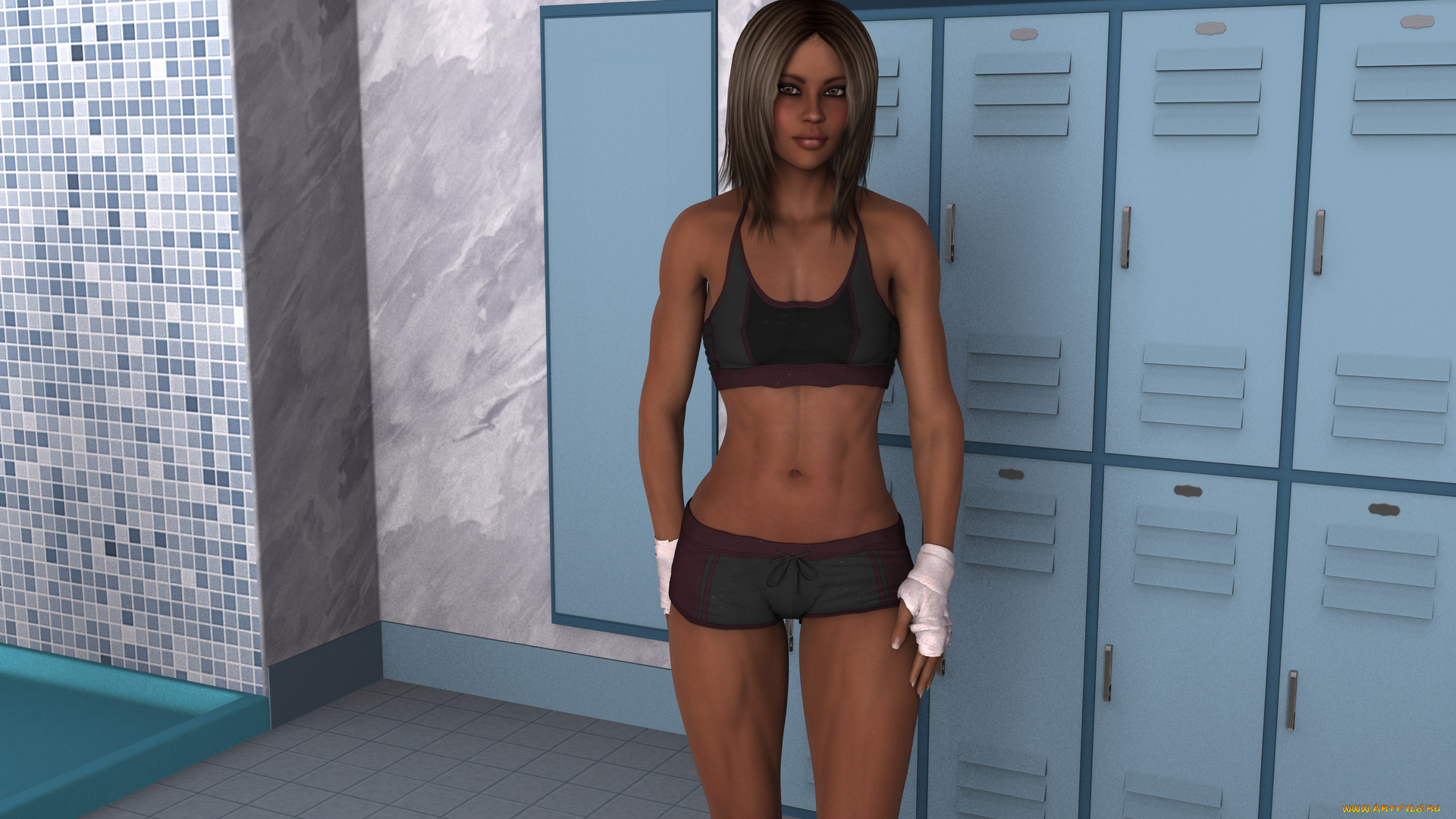 3д, графика, люди, , people, девушка, взгляд, фон, раздевалка