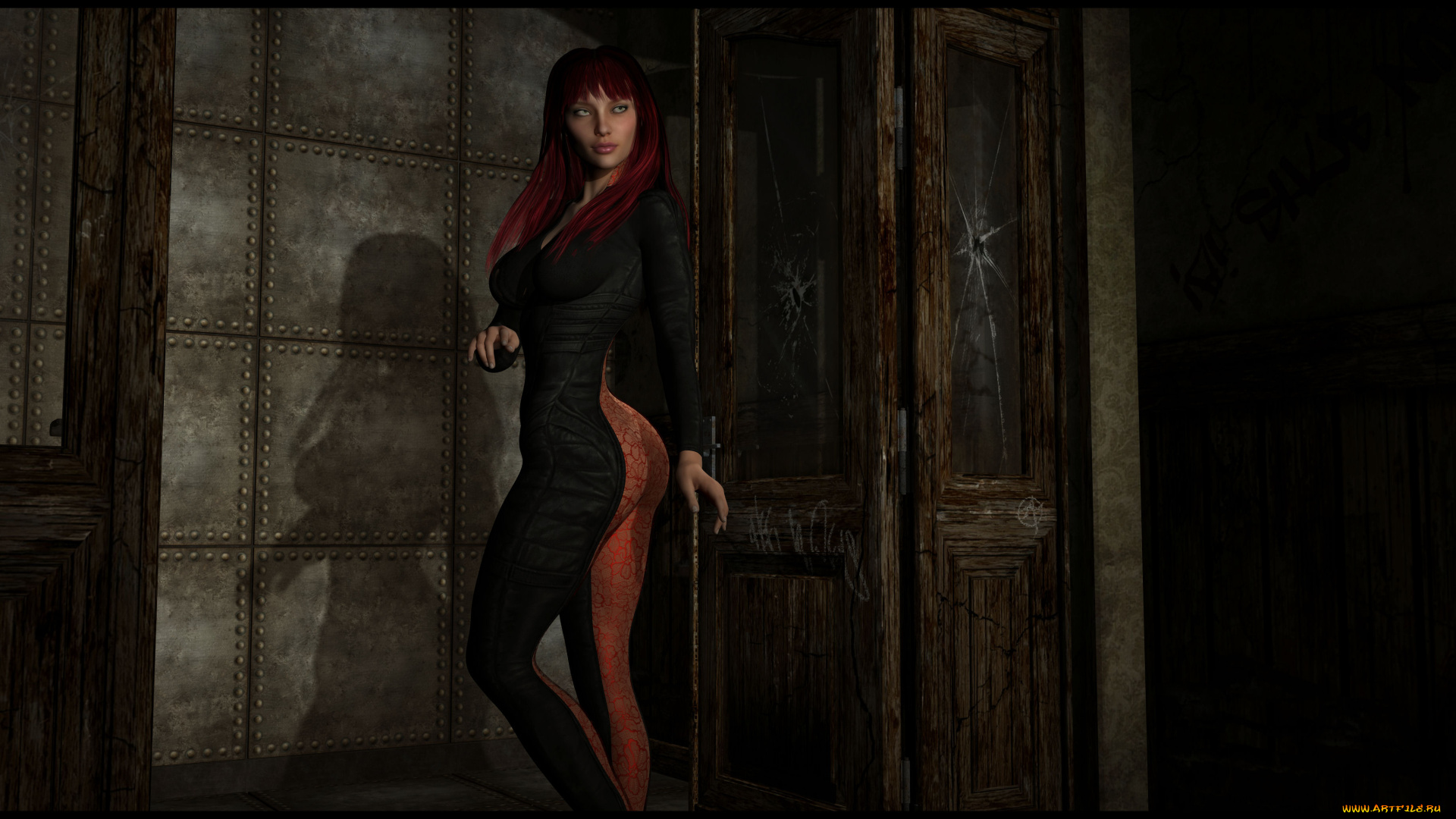 3д, графика, люди, , people, девушка, взгляд, фон, рыжая