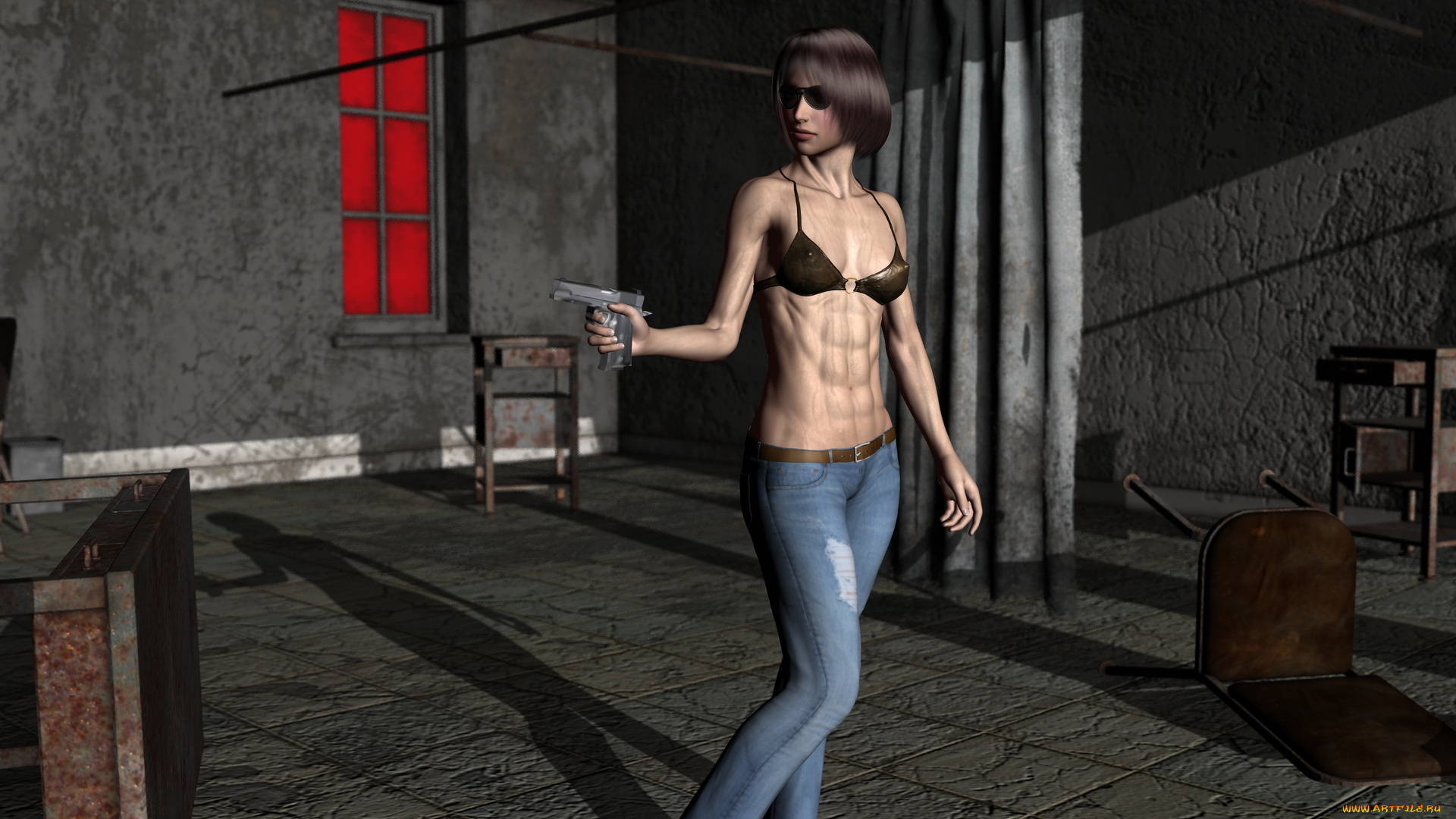 3д, графика, люди, , people, девушка, взгляд, фон, оружие