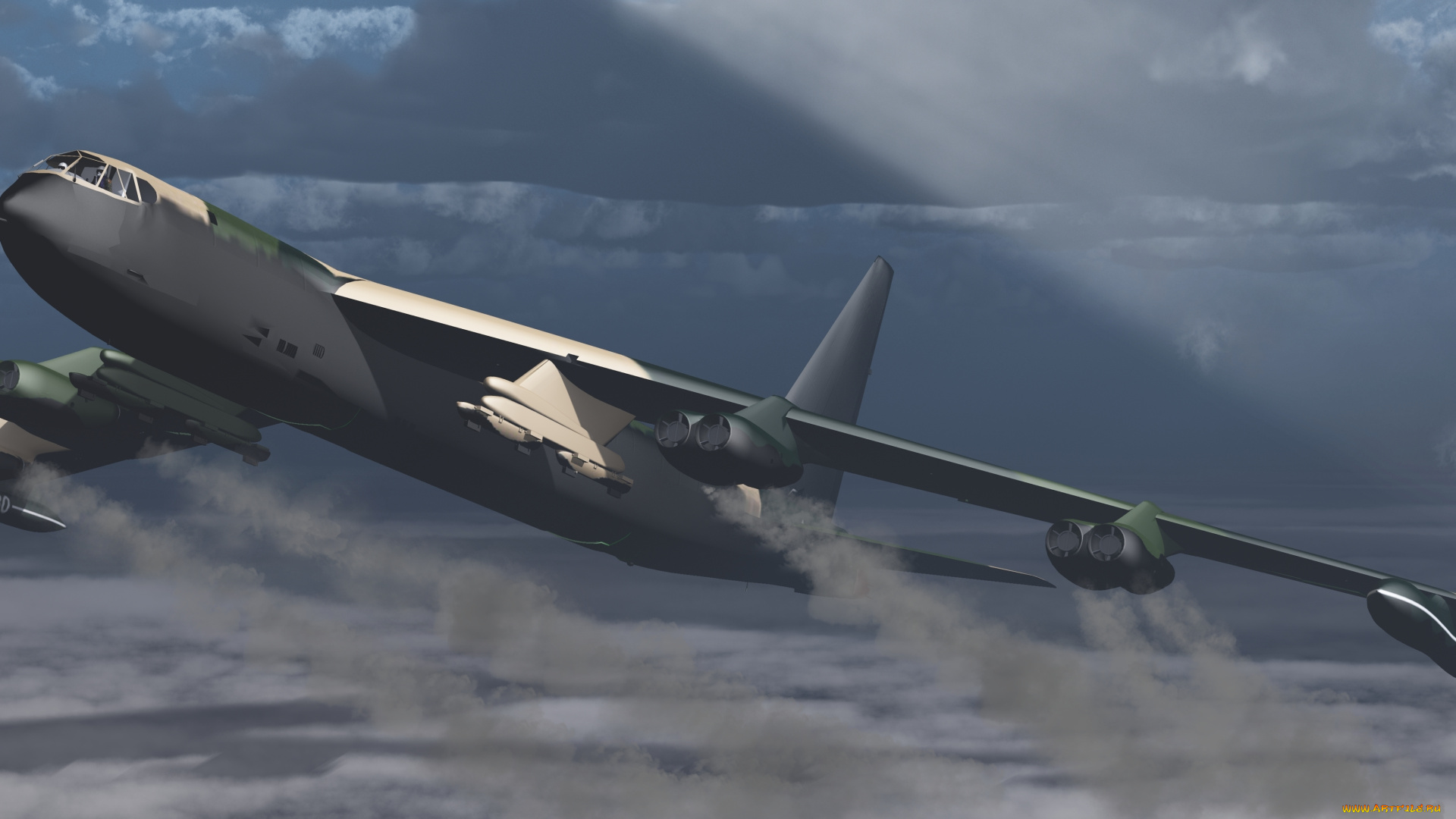 авиация, 3д, рисованые, v-graphic, полет, облака, самолет