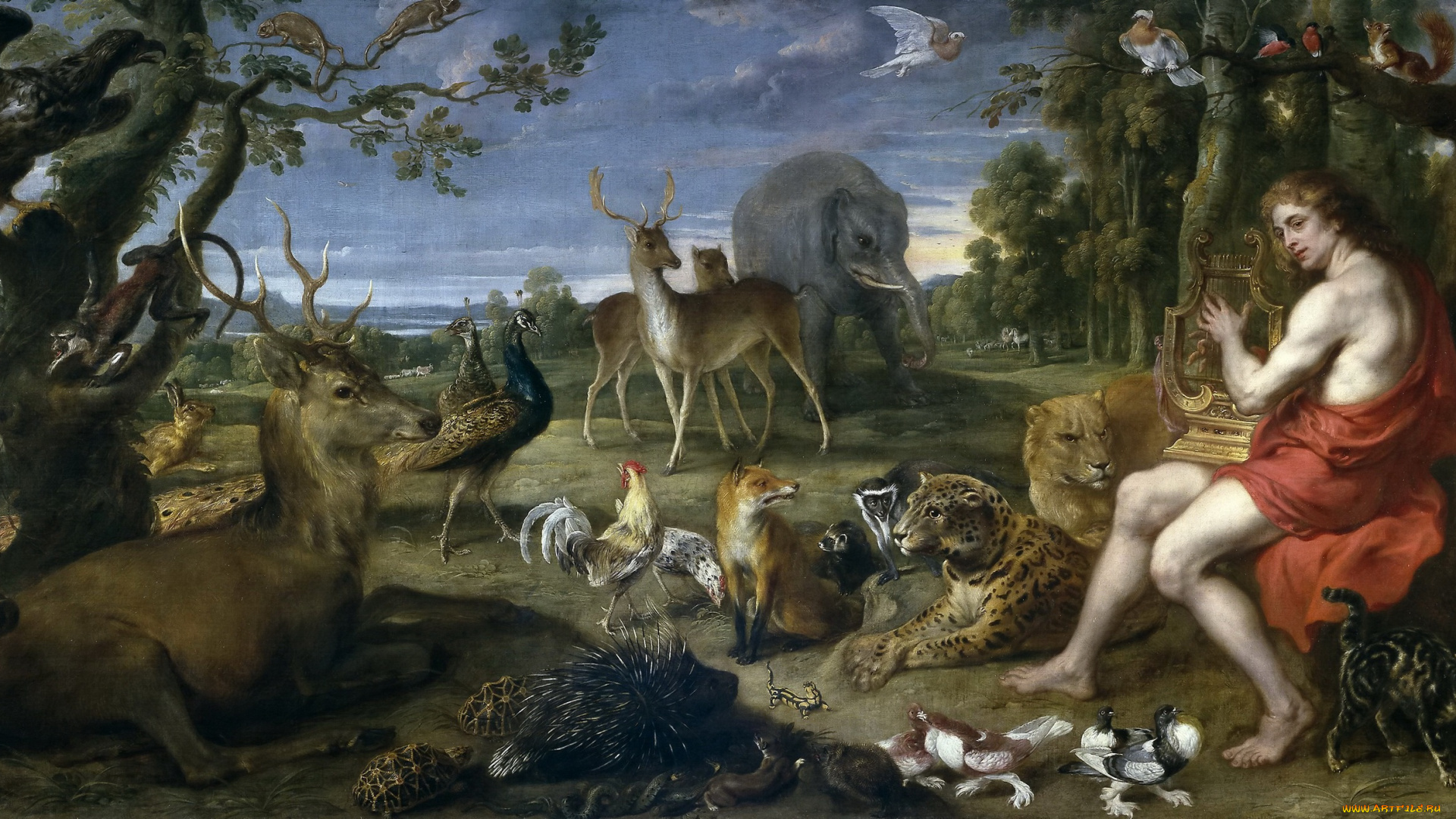 рисованное, живопись, лира, звери