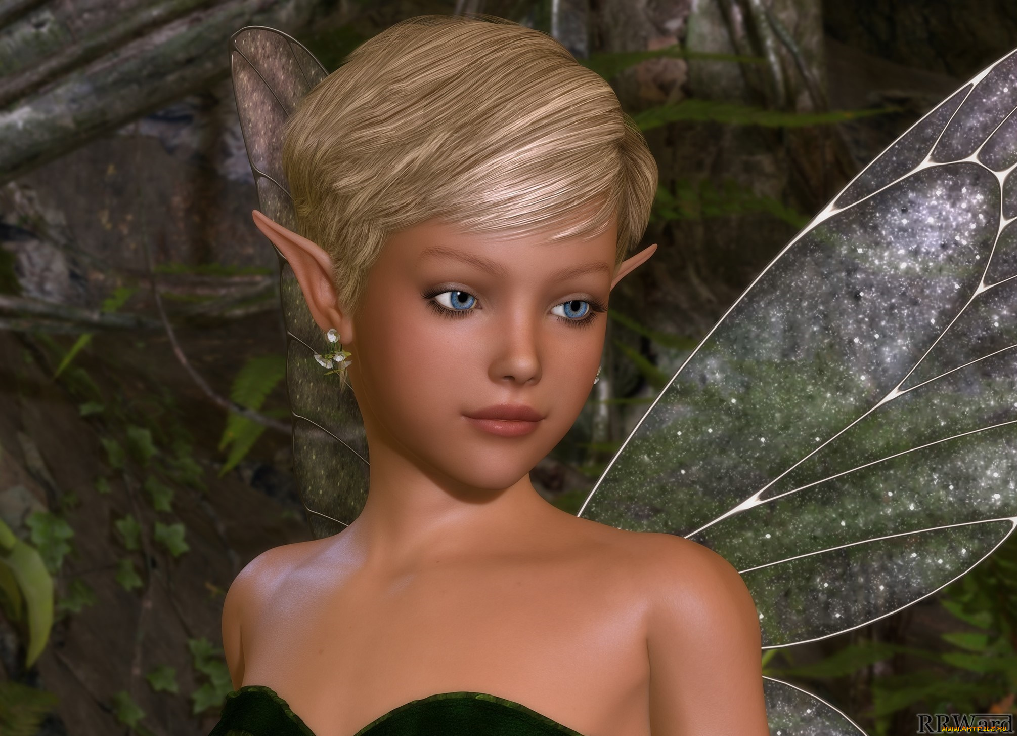 3д, графика, эльфы, , elves, фон, взгляд, эльфийка