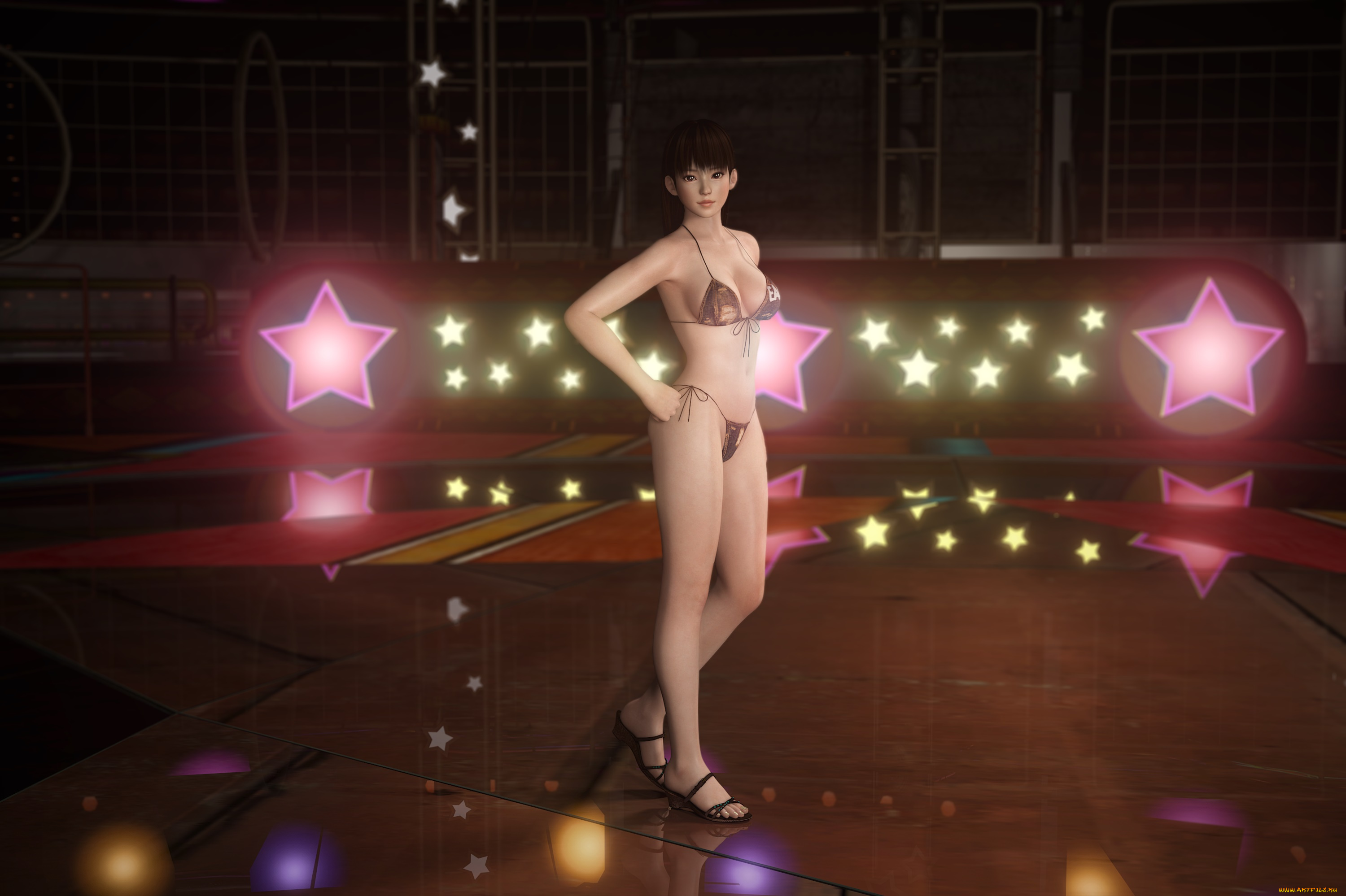 3д, графика, люди, , people, девушка, взгляд, фон, бикини, звездочки