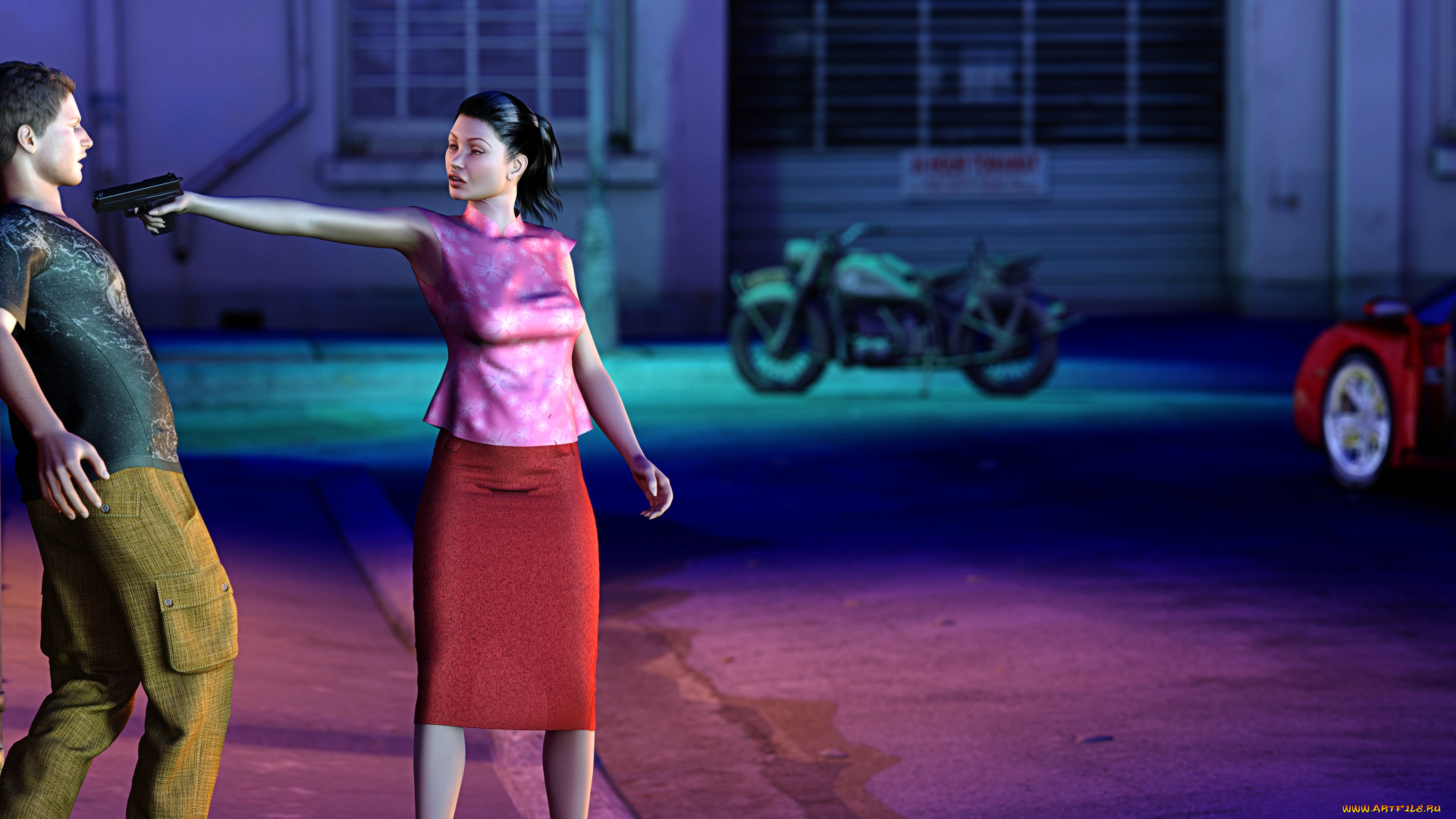 3д, графика, фантазия, , fantasy, девушка, взгляд, фон, парень, оружие