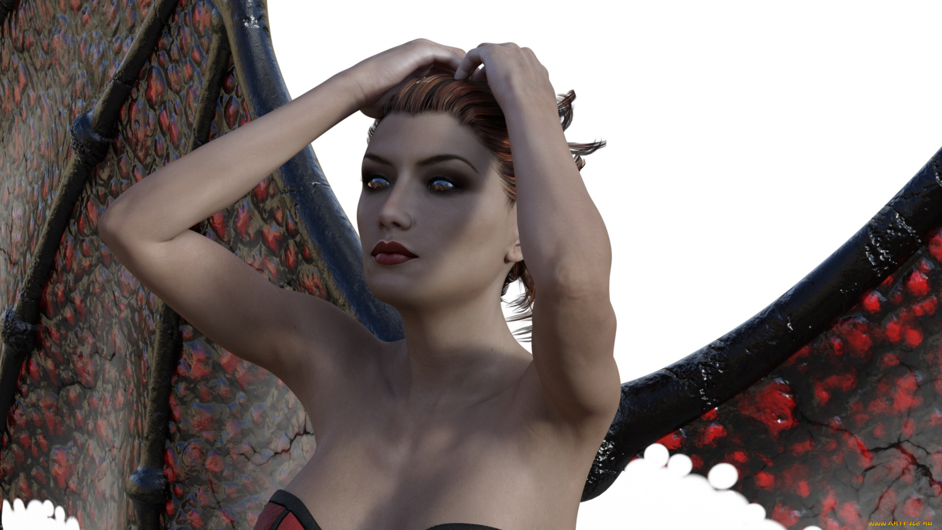 3д, графика, существа, , creatures, девушка, взгляд, фон, демон