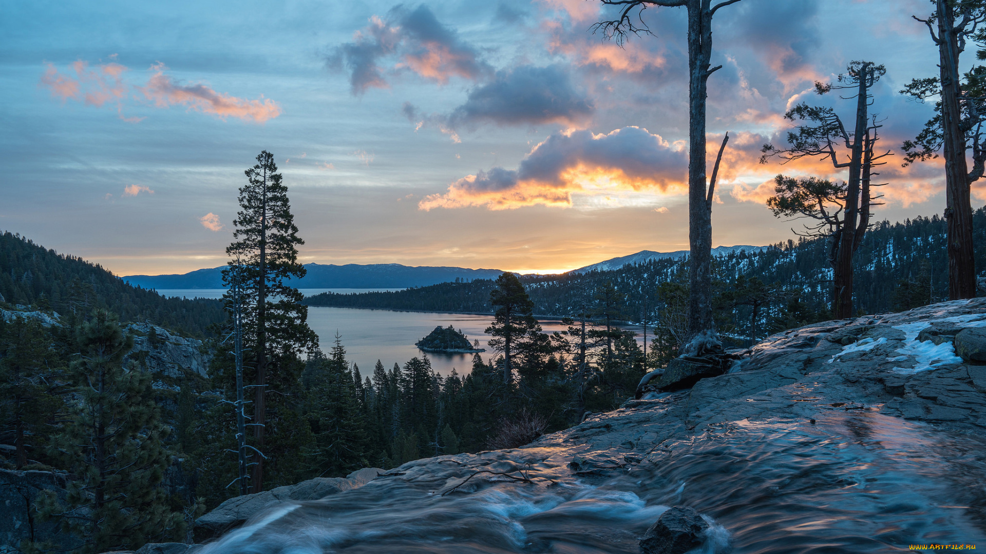 природа, пейзажи, california, lake, tahoe, водопады, игл, emerald, bay, state, park, озеро, тахо, панорама, eagle, falls, водопад, калифорния