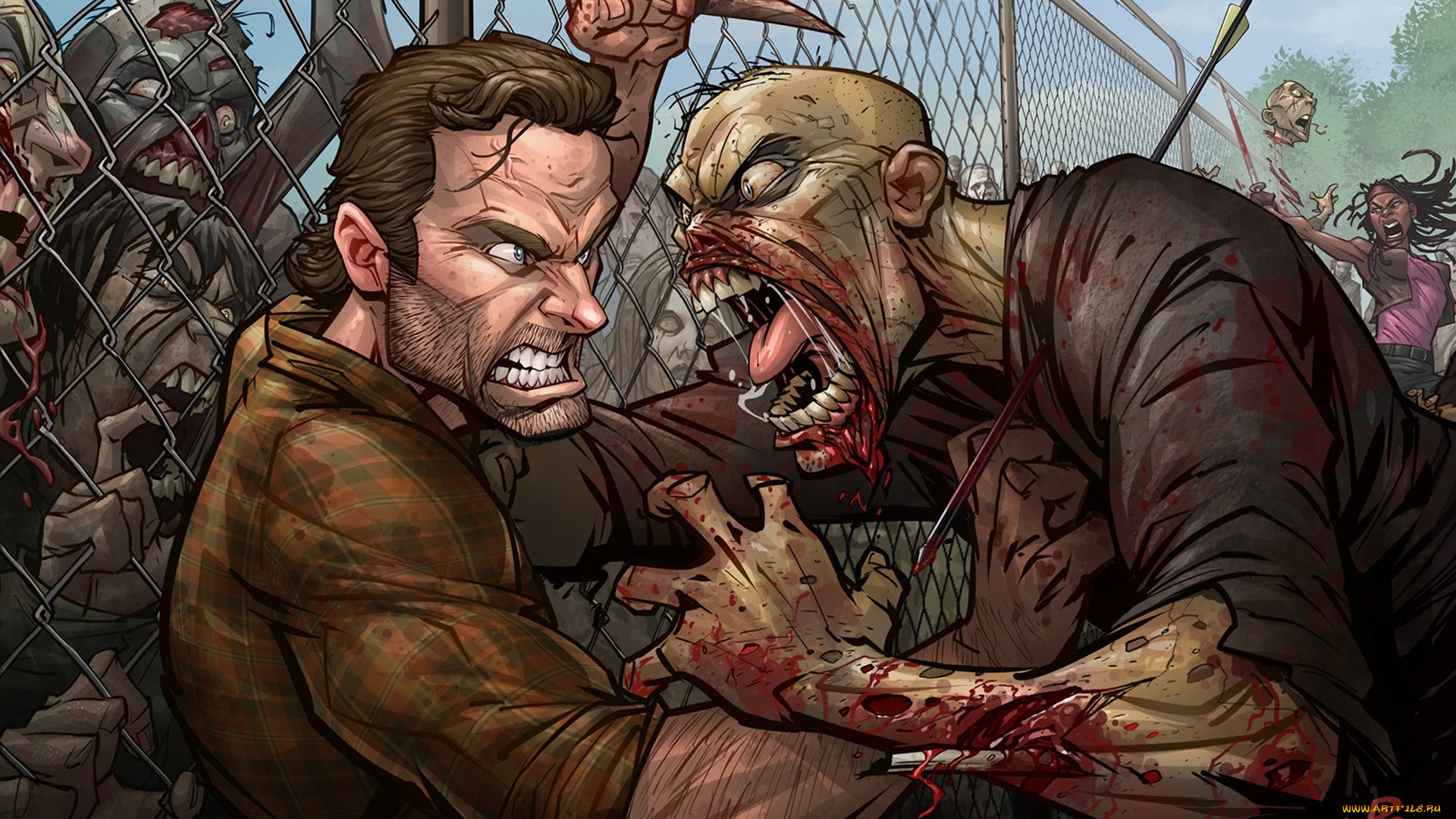 рисованное, комиксы, art, the, walking, dead, zombie, michonne, patrickbrown, walkers, patrick, brown, rick, grimes, andrew, lincoln