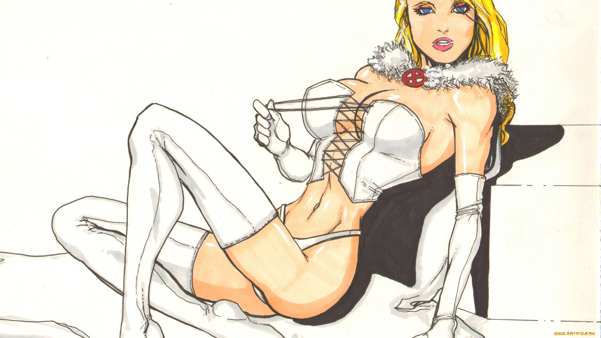 рисованное, люди, девушка, фон, взгляд, корсет