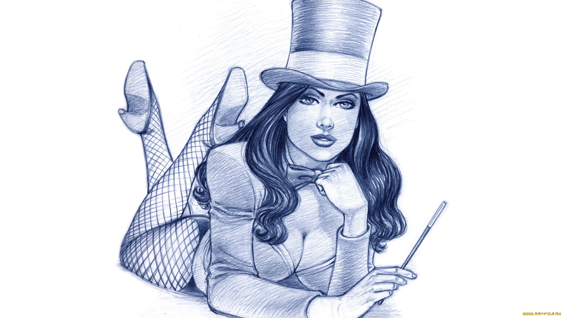 рисованное, люди, фон, девушка, палочка, цилиндр, взгляд