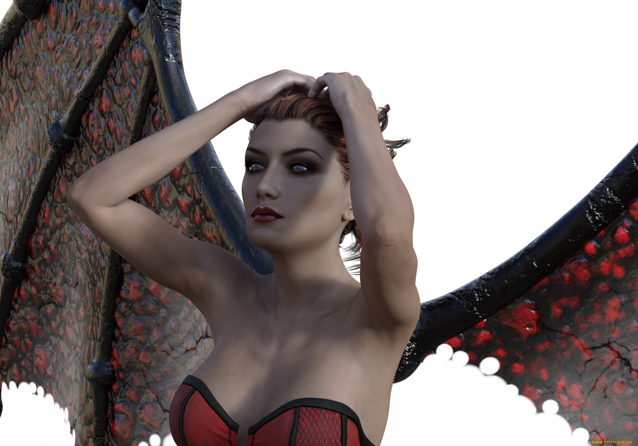 3д, графика, существа, , creatures, девушка, взгляд, фон, демон