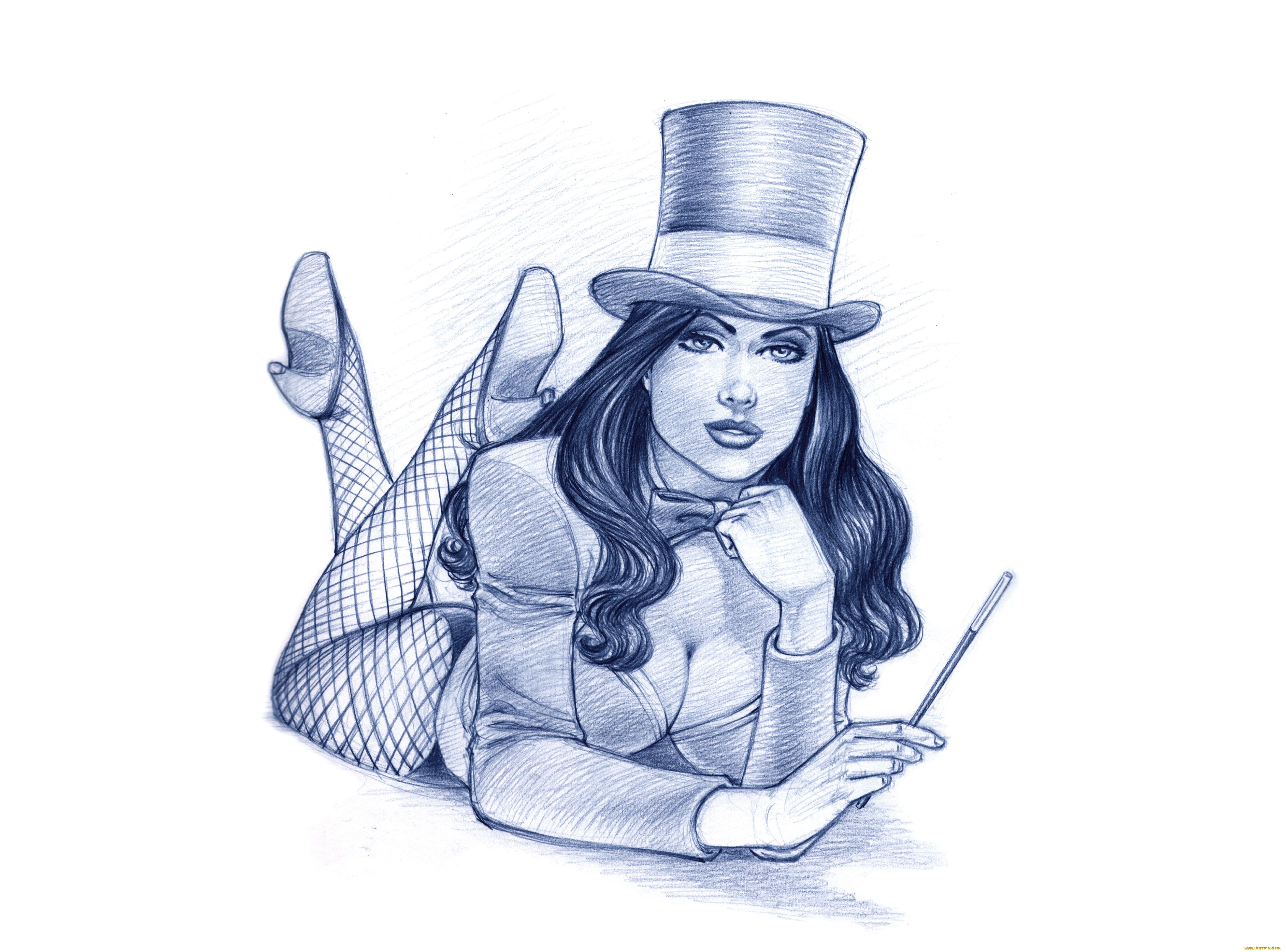 рисованное, люди, фон, девушка, палочка, цилиндр, взгляд