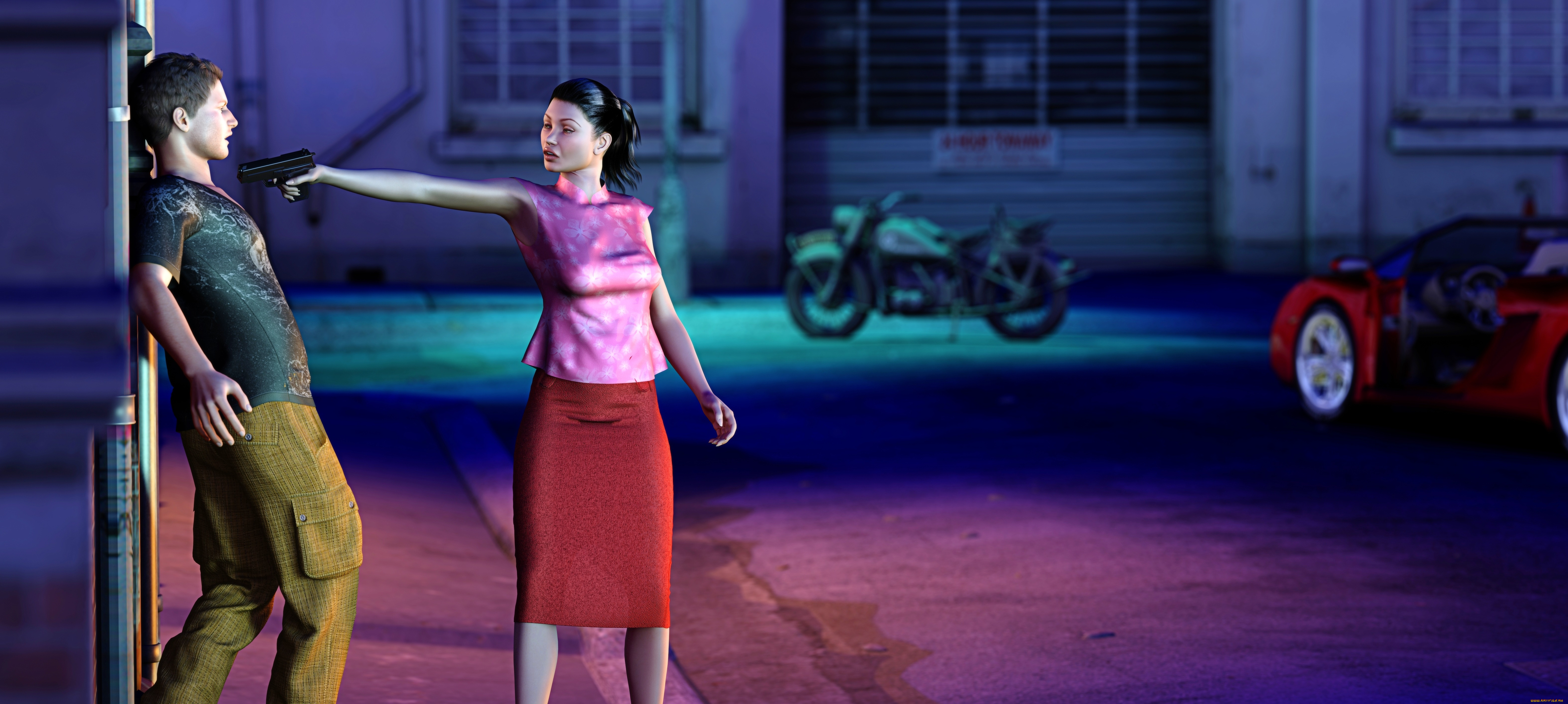 3д, графика, фантазия, , fantasy, девушка, взгляд, фон, парень, оружие