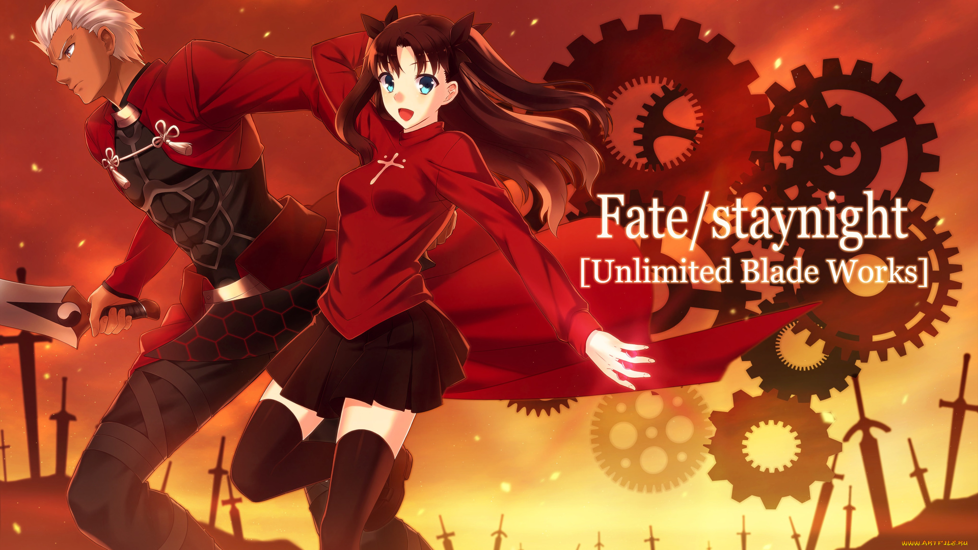 аниме, fate, stay, night, девушка, взгляд, фон